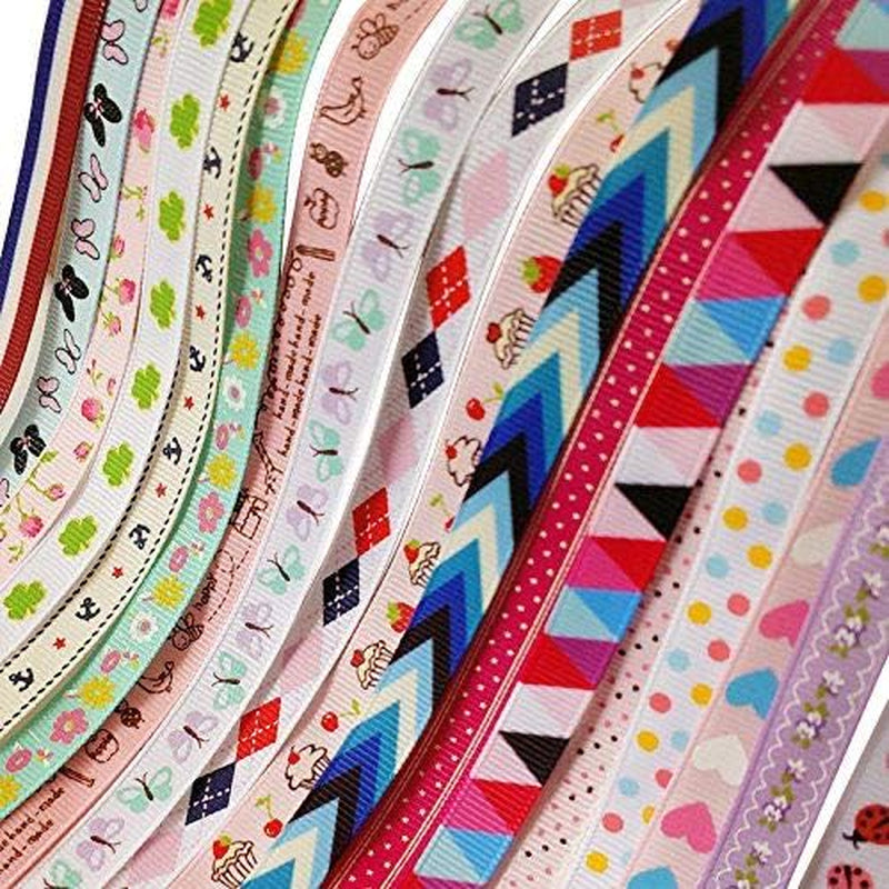 20Yards Sweet Heart Flower Dot Ladybug Cake Bird Anchor Butterfly Grosgrain Ribbon Assorted Color (3/8" (10Mm) Grosgrain Ribbons)