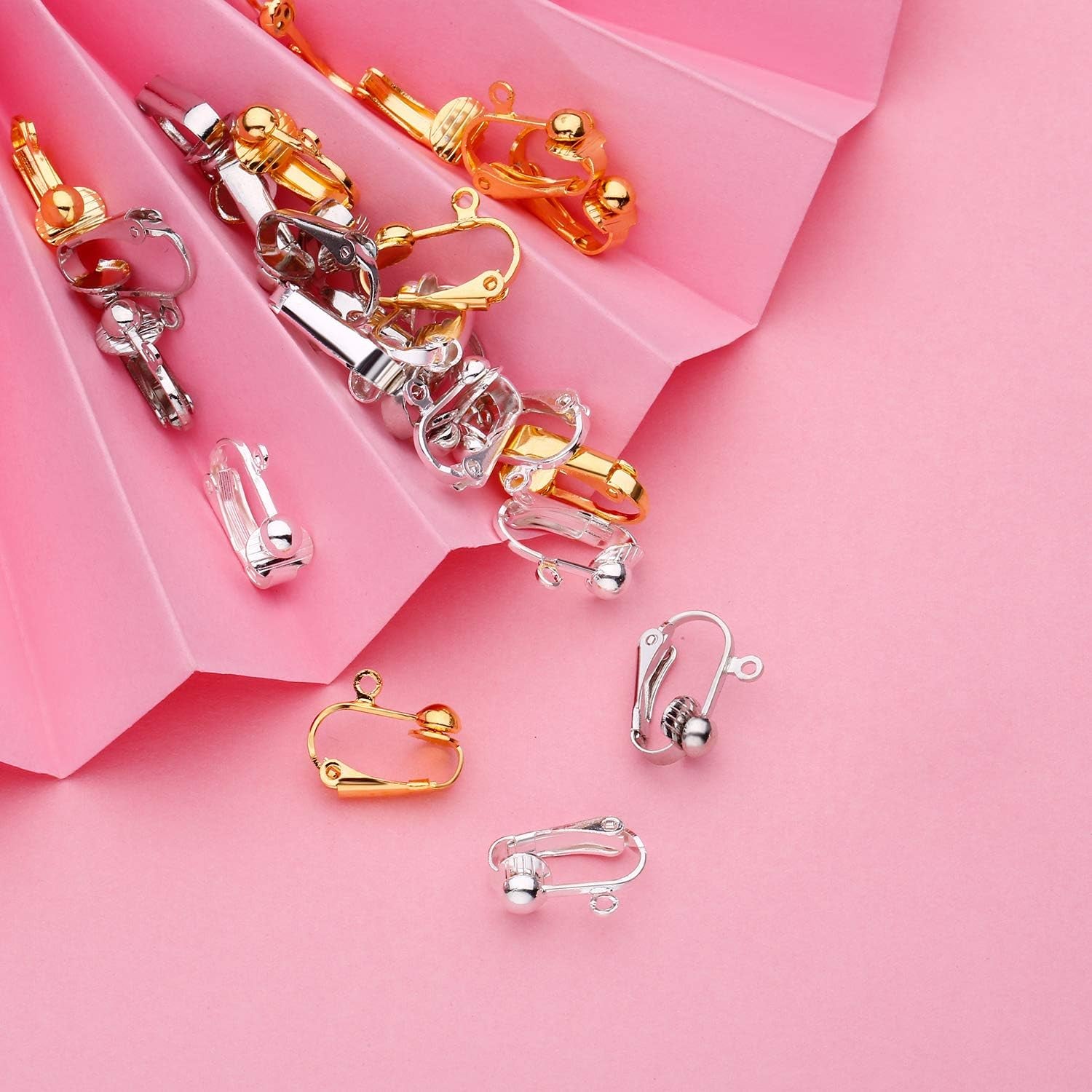 30 Pieces Clip-On Earring Converters Non-Pierced Earring Findings Dangle Earring Clips with Easy Open Loop and Silicone Earring Pads for Daily Accessory, 3 Colors (Style A)