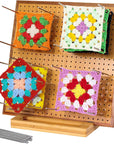 7.8" Crochet Blocking Board with 20 Pins/Pegs, Blocking Board for Crocheting Knitting, Bamboo Granny Square Blocking Boards for Crochet Projects, Wooden Crocheting Accessories Gifts for Crocheters