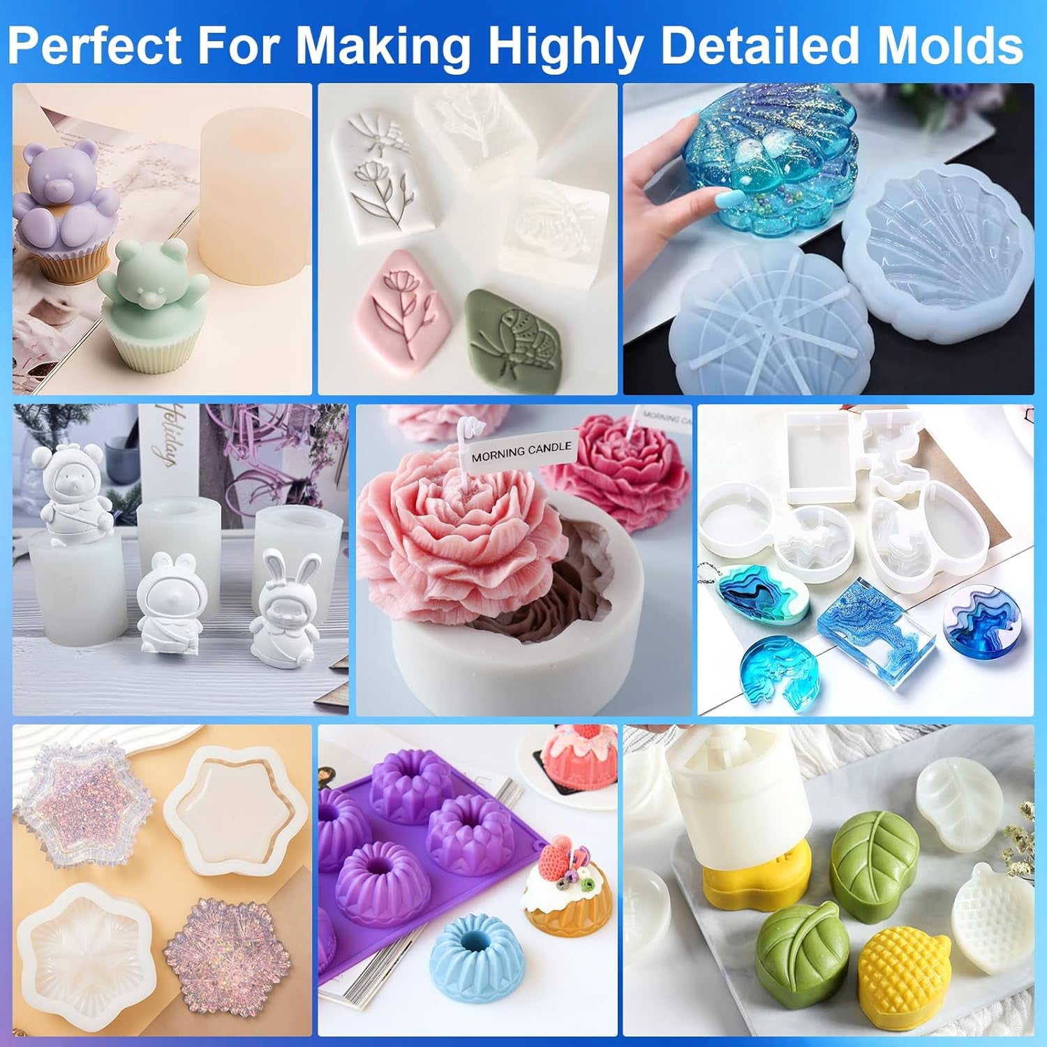 Silicone Mold Making Kit,64Oz Super Elastic Liquid Silicone for Mold Maker, Fast Cure Translucent Silicone Rubber for Casting Resins Mold,Silicone Mold,Candle Mold,Soap Mold,Food Mold