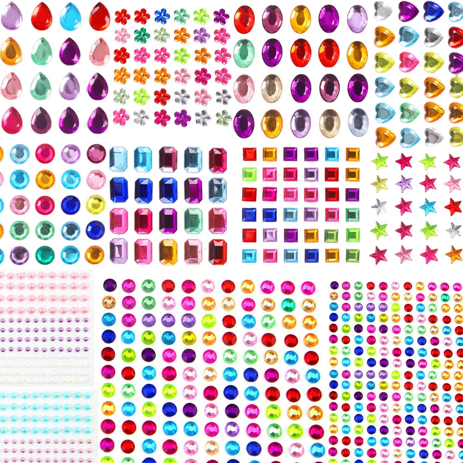1782Pcs Gems Stickers, Self Adhesive Gems for Crafts Bling Rhinestones for Crafts, Assorted Shapes Jewels Stickers for Kids, Stick on Gems, Muticolor
