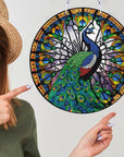 5D Peacock Diamond Painting Kits Hanging Pendants Wall Art Colored Imitation Glass Art Point Drill Crystal Diamond Art Window Pendants Home Garden Wall Door Birthday Festival Gifts