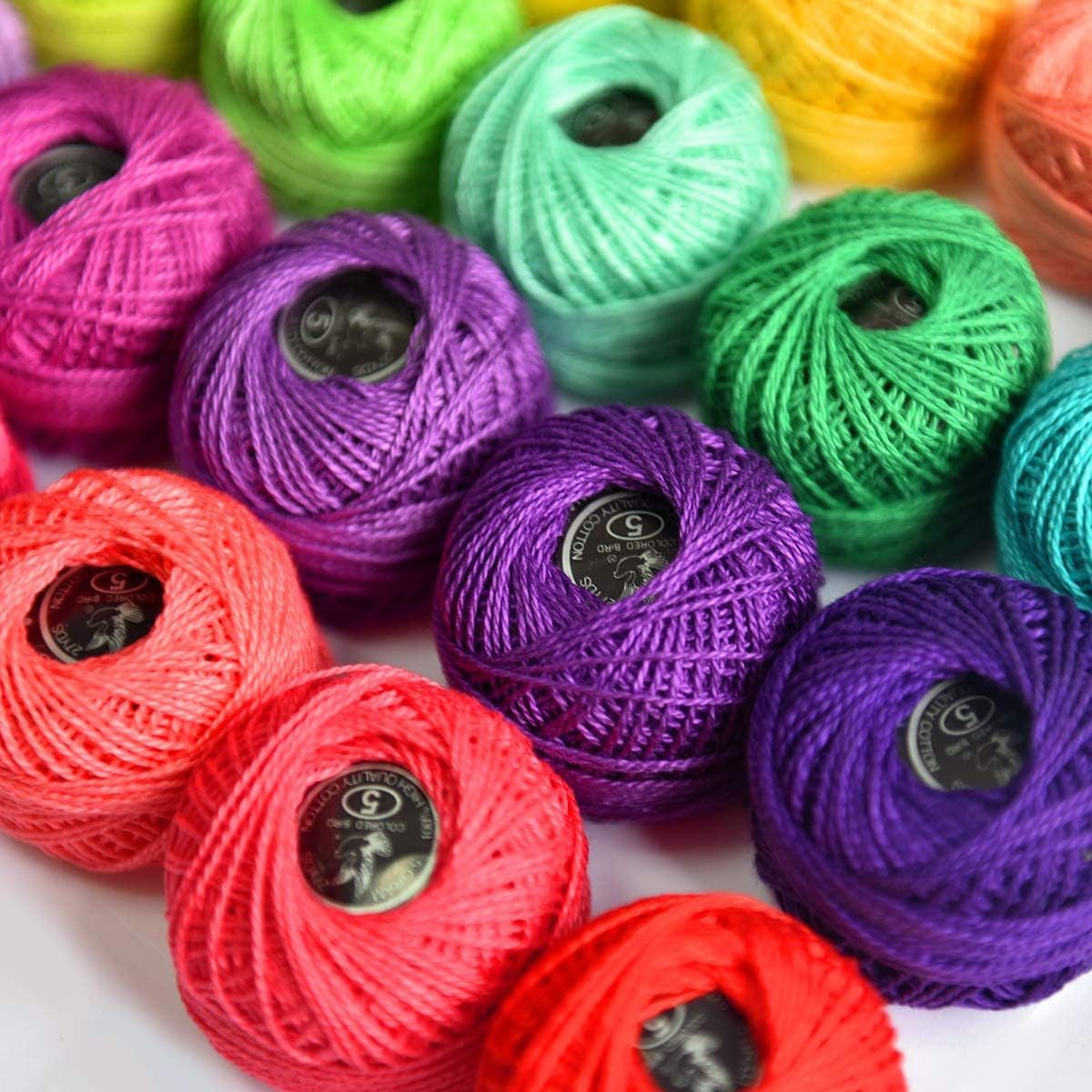 Crochet Thread Cotton Yarn Threads Balls 35 Balls Popular Rainbow Colors of Size 5 Crochet Thread 100% Long Staple Cotton Mercerized Cotton