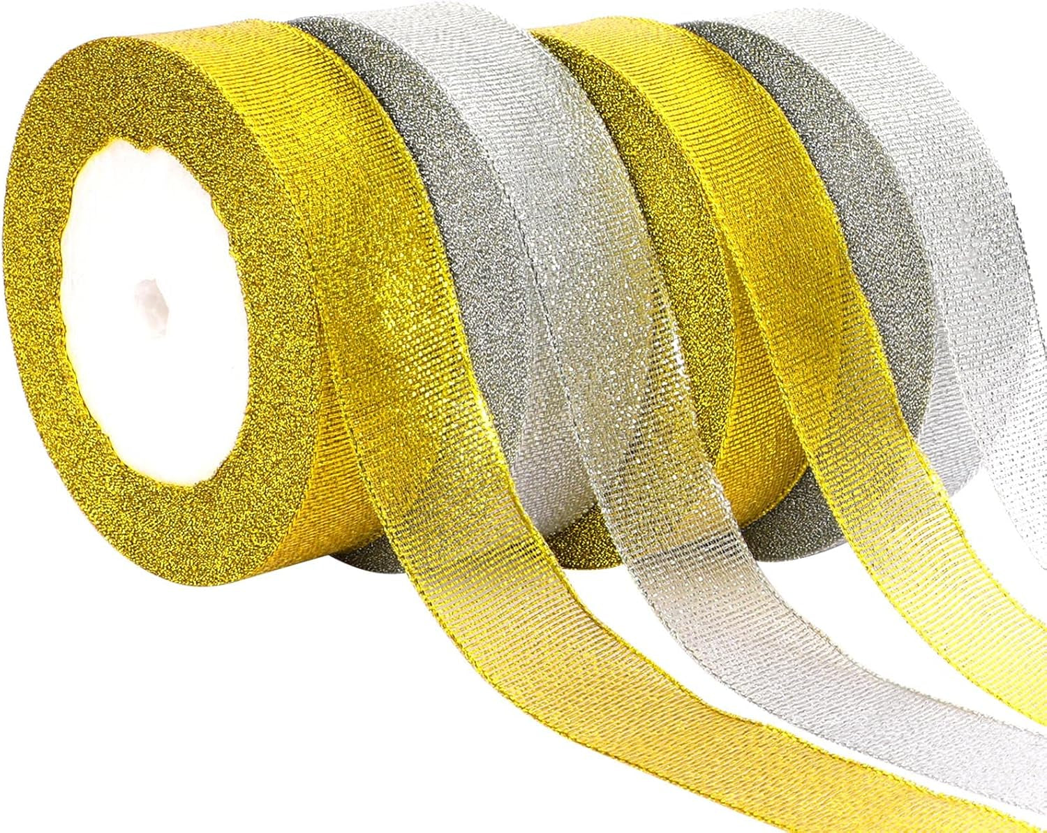 4 Rolls 100 Yards Christmas Ribbons 1Inch Wide Holiday Satin Ribbons Fabric for Gift Wrapping and DIY Craft, Red &amp; Green &amp; Gold &amp;White