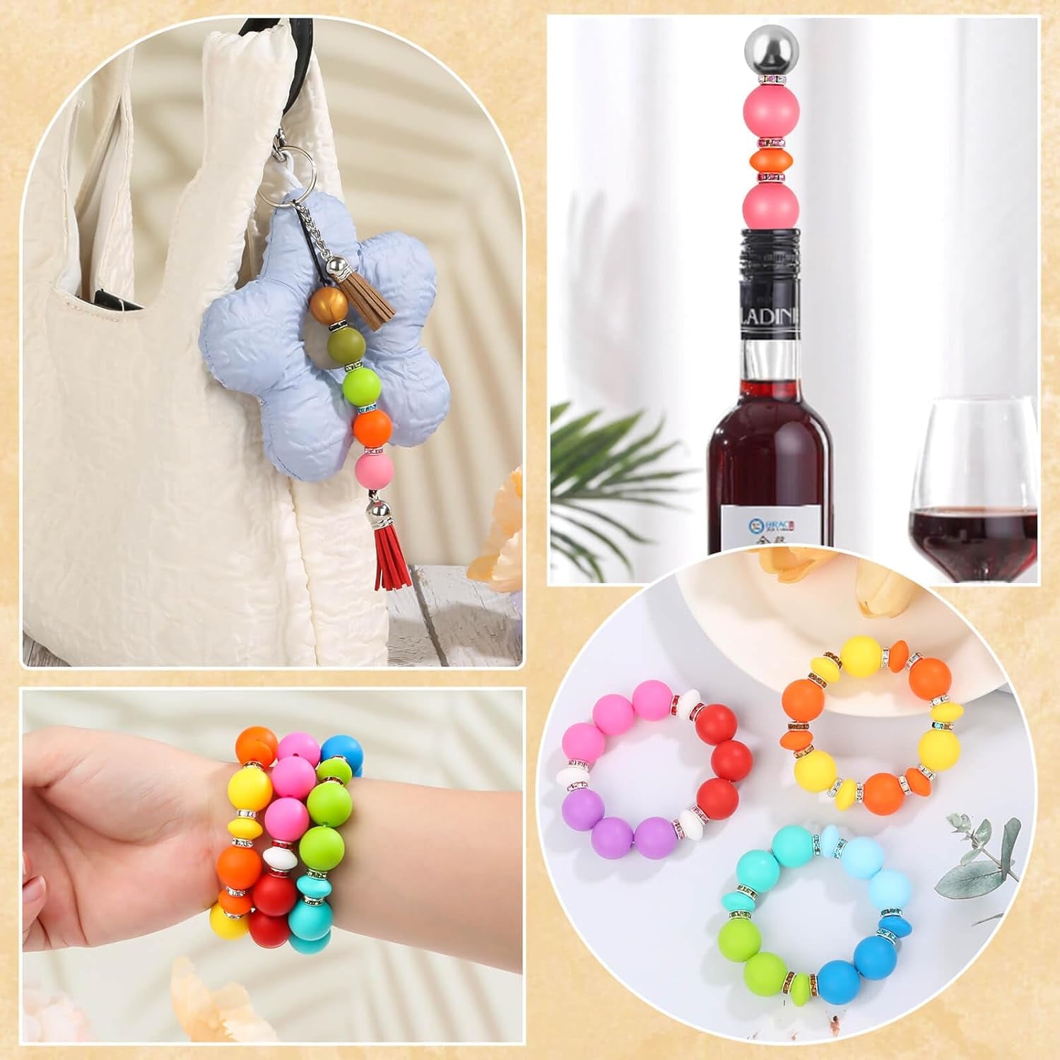 300 Pieces Focal Beads for Pens, 12Mm Silicone Lentil Beads, 15Mm Silicone round Beads and 8Mm Rhinestone Spacer Beads for Beadable Pen, Keychain Making and Jewelry Making