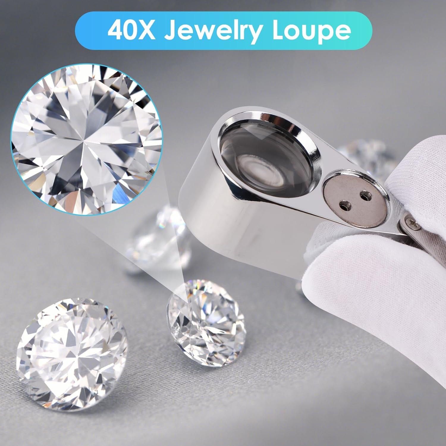 40X Jewelers Loupe Magnifier Magnifying Glasses, LED/UV Illuminated Jewelry Loop Pocket Folding Magnifying Glass with Metal Construction for Close Work, Gardening, Kids, Stamp, Rock Collecting