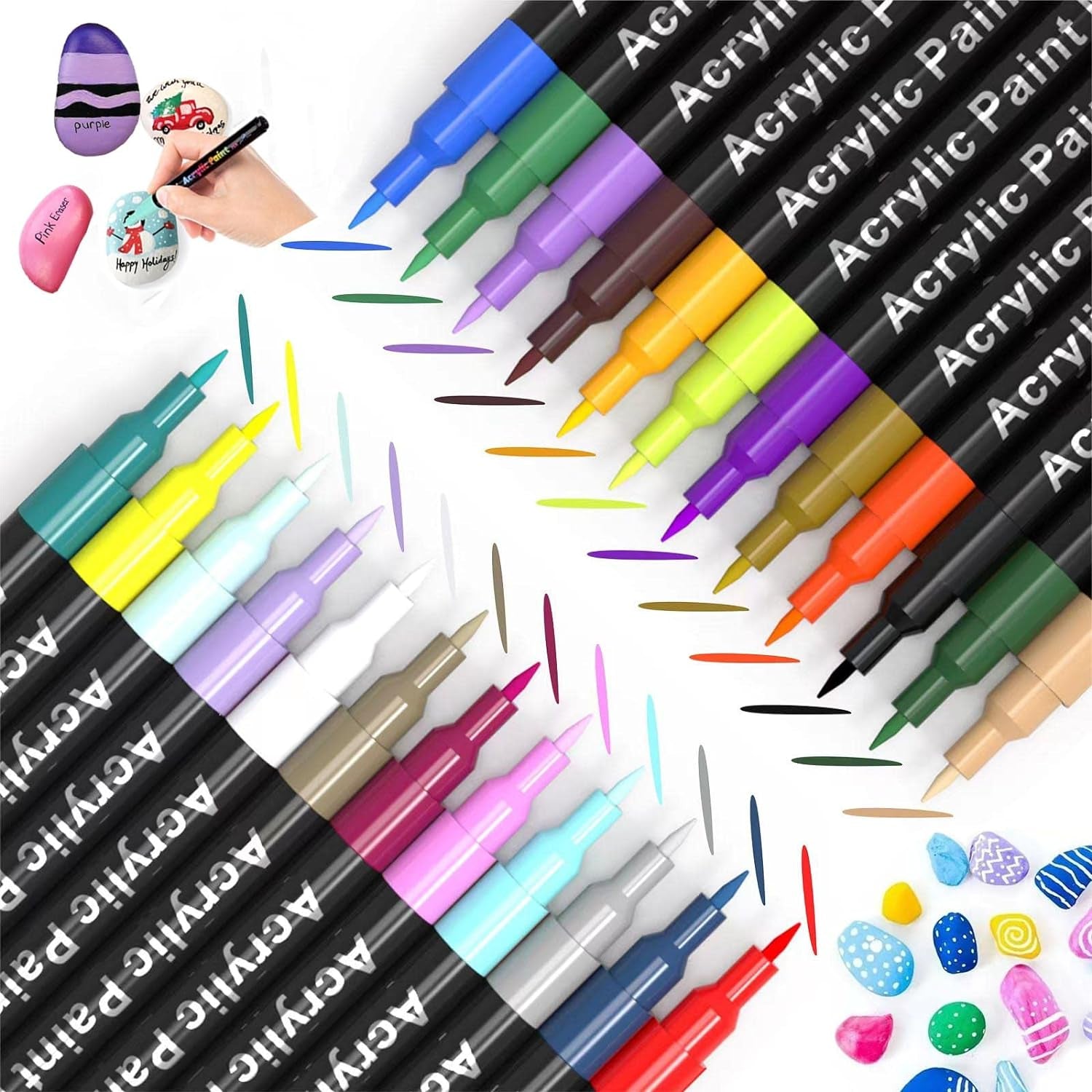 Acrylic Paint Pens for Rock Painting,Set of 18 Extra Fine Point Non-Toxic Acrylic Paint Pen Paint Markers for Stone,Ceramic,Glass,Wood,Canvas,Fabrics DIY Crafts