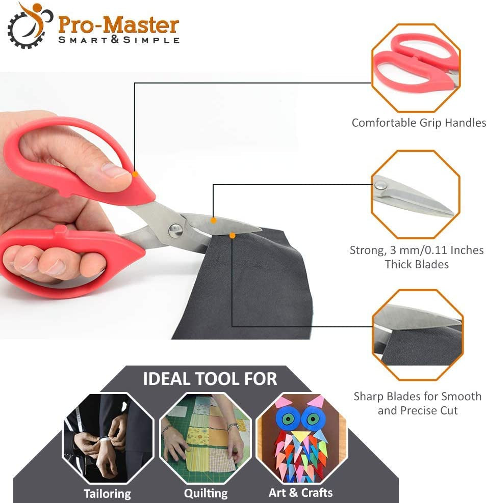 Leather Scissors. Small, Sharp Stainless Steel Durable Blades - Effortless Cutting - Large Comfortable Shears for Crafting, Sewing, Clay Bead Kit, Tailor, Belts, Fabric, Cotton, Cloth, Office, Home