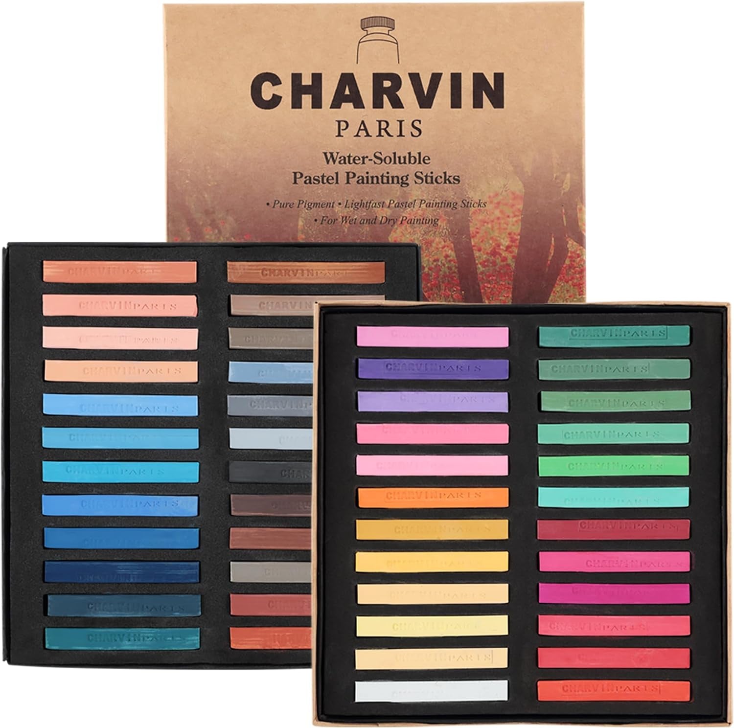 Artist Colored Chalk Pastels (Set of 48) - Water Soluble, Assorted Pastel Color Sticks for Wet, & Dry Painting