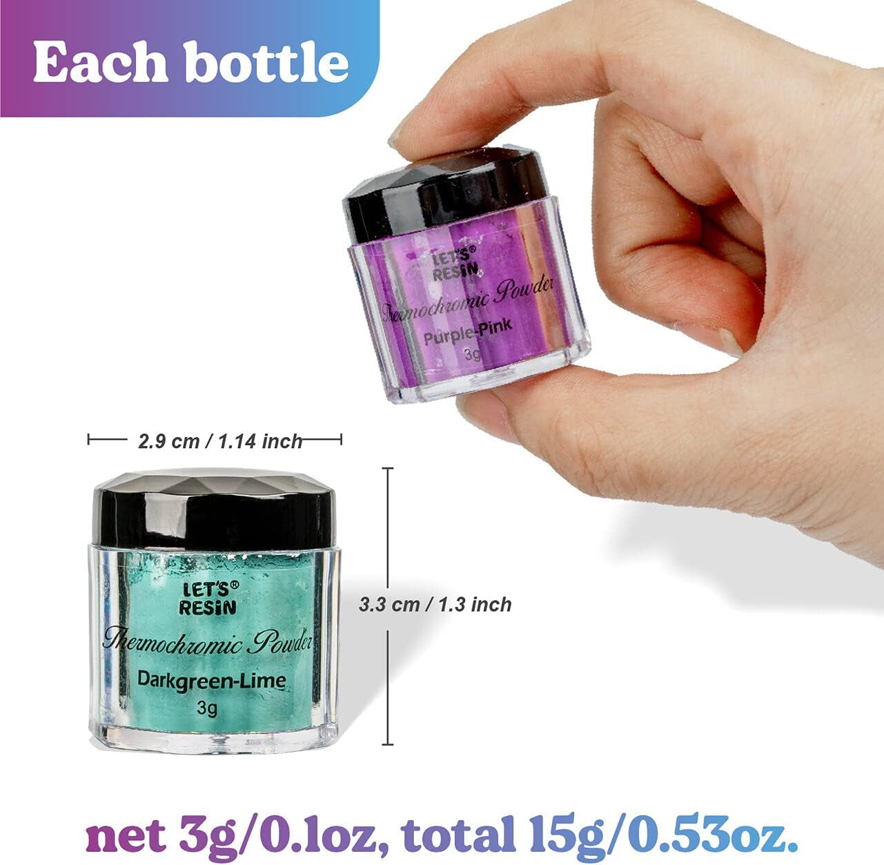 Thermochromic Pigment Powder Temperature Activated That Changes at 88°F-5 Colors Changing Powder for Nail Polish, Paint, Slime, Epoxy, Resin, Ink, Fabric Art, Casting-3 Gram Each