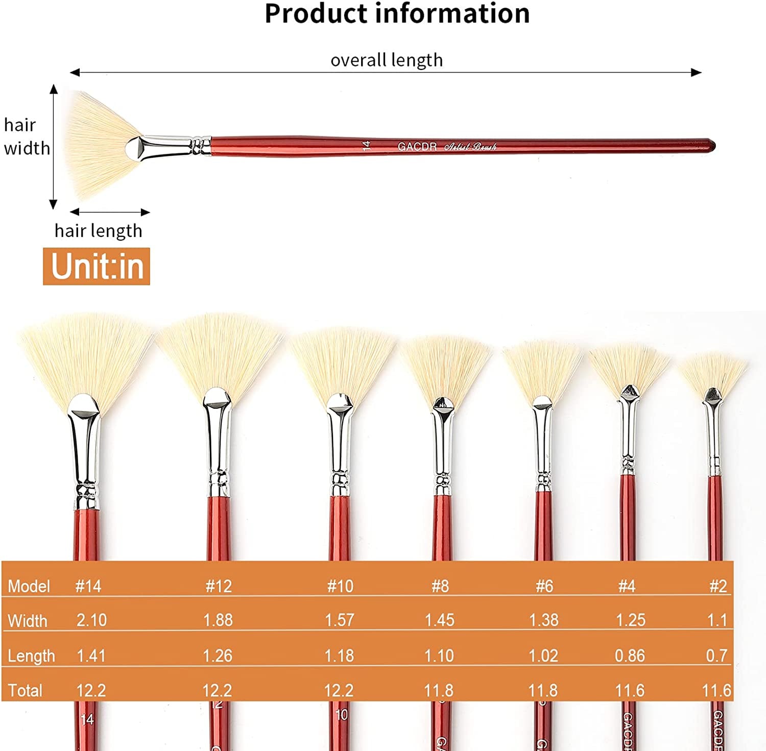 Fan Brush for Painting, 7 Pieces Fan Brush Set with Hog Bristle Natural Hair and Long Wood Handle, Professional Artist Fan Brushes for Acrylic Painting,Oil Watercolor Painting