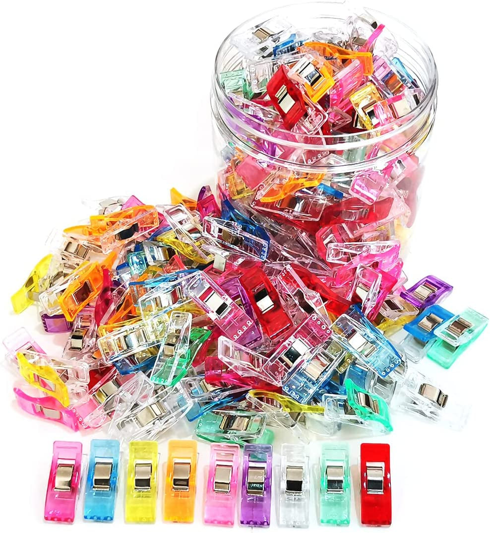 Premium Plastic Clips, 100 Pcs with Box, Sewing Notions for Sewing Quilting Supplies Crafting Tools, Assorted Colors for Craft