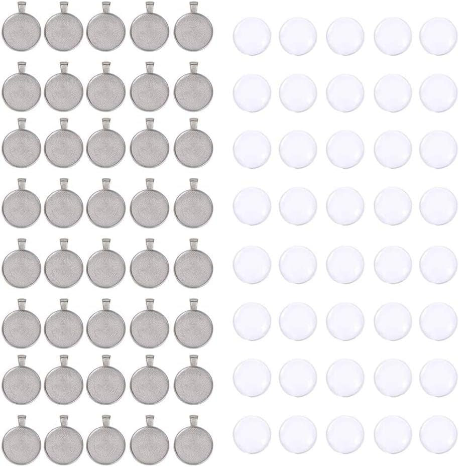 80Pcs Pendant Bezels &amp; Clear Cabochon Domes Set for Photo Pendant Resin Craft Jewelry Making, 40Pcs Mixed Color Pendant Trays with 40 Pcs Transparent Glass Cabochons 1 Inch/25Mm Matching
