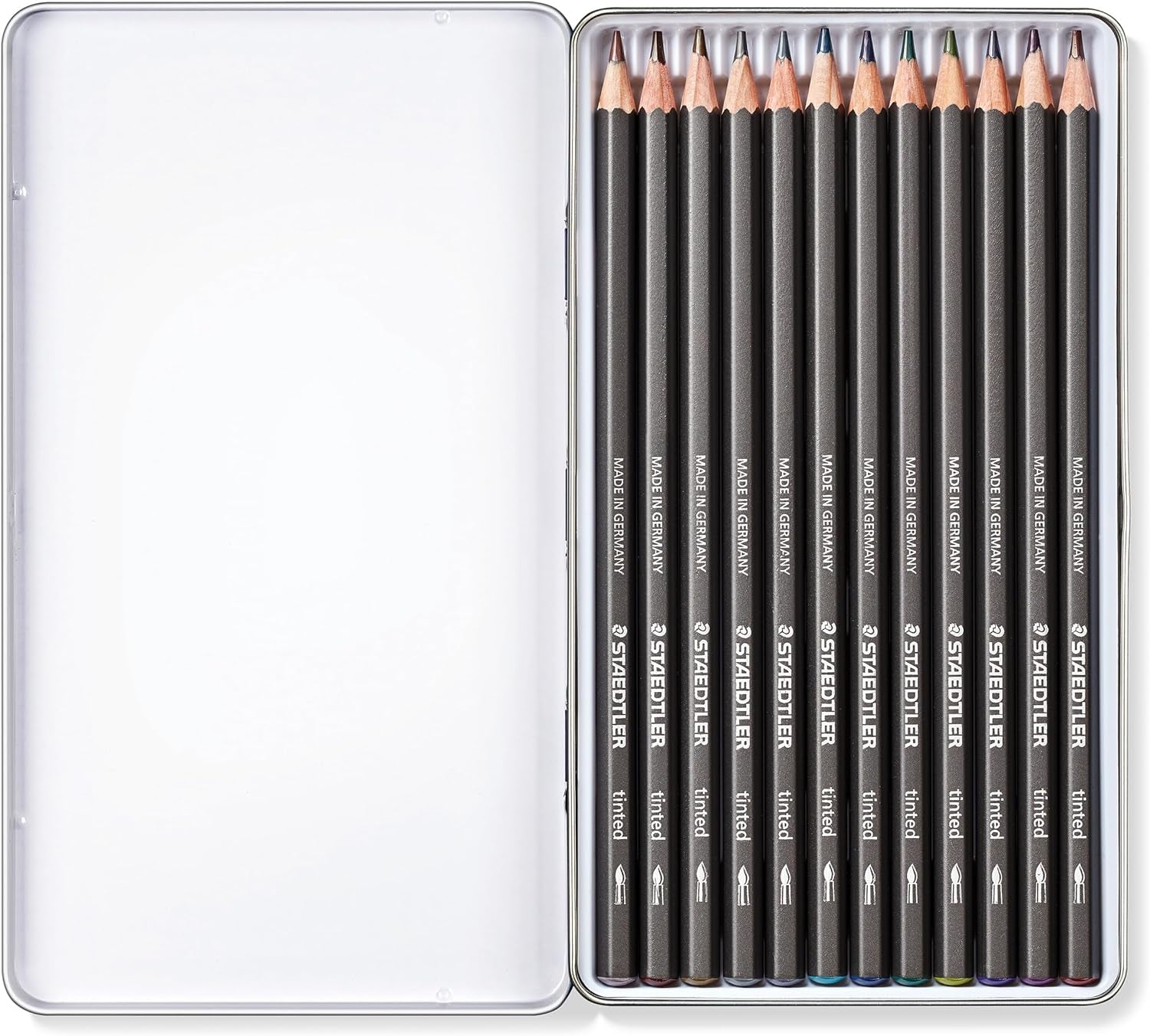 Water-Soluble Tinted Graphite Pencils, Watercolor Artist Set, Pre-Sharpened, 12 Colors in Metal Tin, 14610T M12