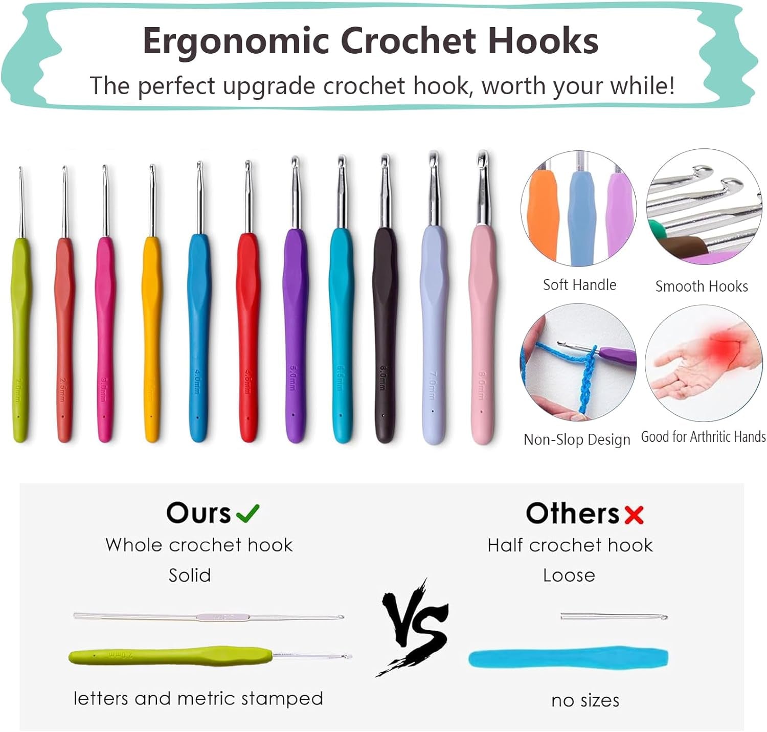 Crochet Hooks 11 Size Crochet Hook Set with Soft Handle and Case Crochet Needle Kit for Beginners Knitting Needle Kit Yarn Crochet Kit 2Mm(B) to 8Mm(L)