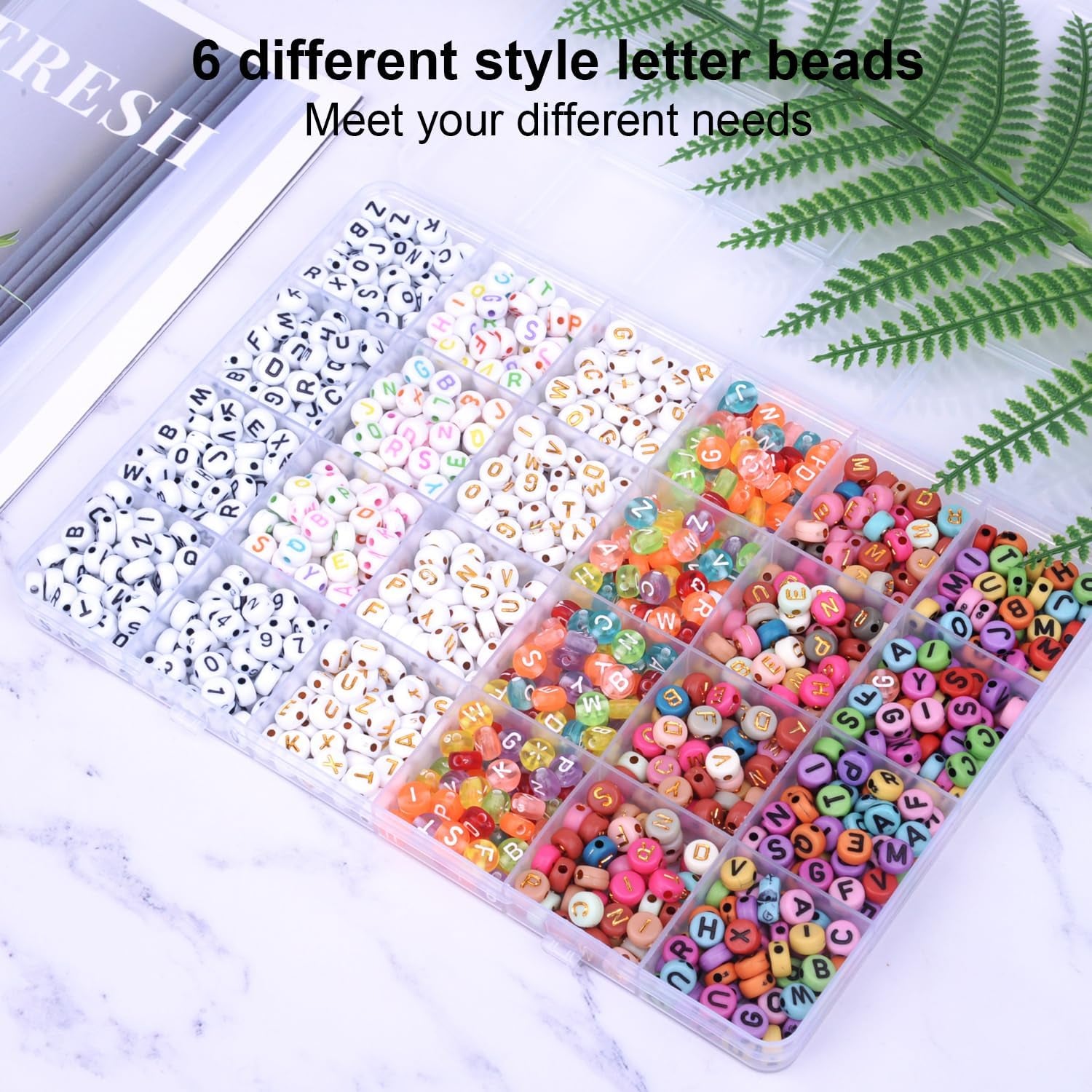 7 Style Letter Alphabet Beads for Bracelets Making, 1380 Pcs Colorful Square round Letter Beads Kit for Jewelry Making, Letter Beads Bulk with Crystal Elastic String