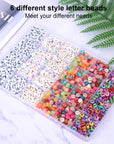 7 Style Letter Alphabet Beads for Bracelets Making, 1380 Pcs Colorful Square round Letter Beads Kit for Jewelry Making, Letter Beads Bulk with Crystal Elastic String