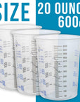 20 Ounce (600Ml) Disposable Flexible Clear Graduated Plastic Mixing Cups - Box of 50 Cups - Use for Paint, Resin, Epoxy, Art, Kitchen, Cooking, Baking - Measuring Ratios 2-1, 3-1, 4-1, ML