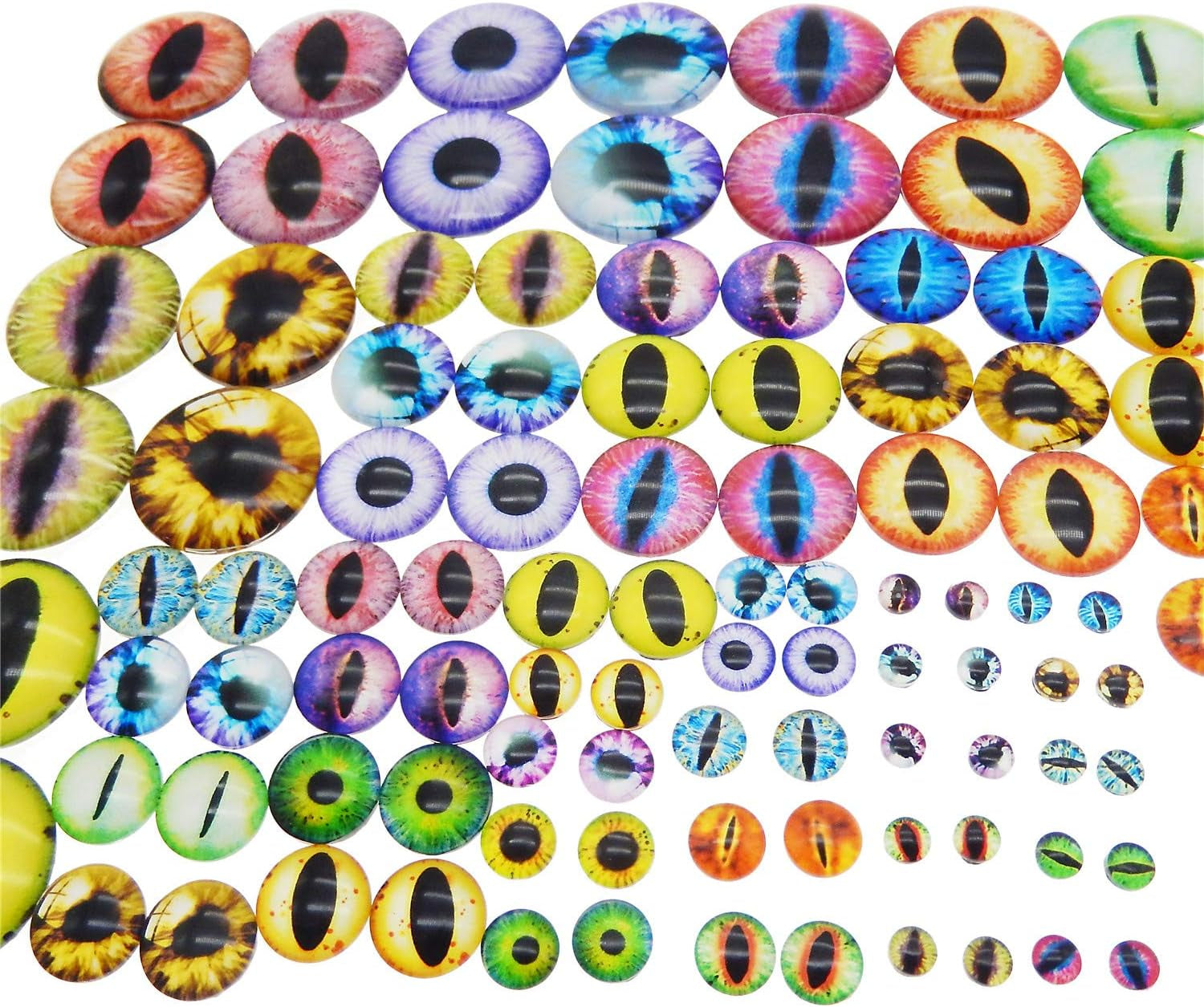 180PCS Assorted Mixed Size Dragon Eye Flatback Covered Glass Cabochons for Doll Making Craft Jewelry DIY 6Mm 8Mm 10Mm 12Mm 15Mm 18Mm 20Mm 25Mm 30Mm