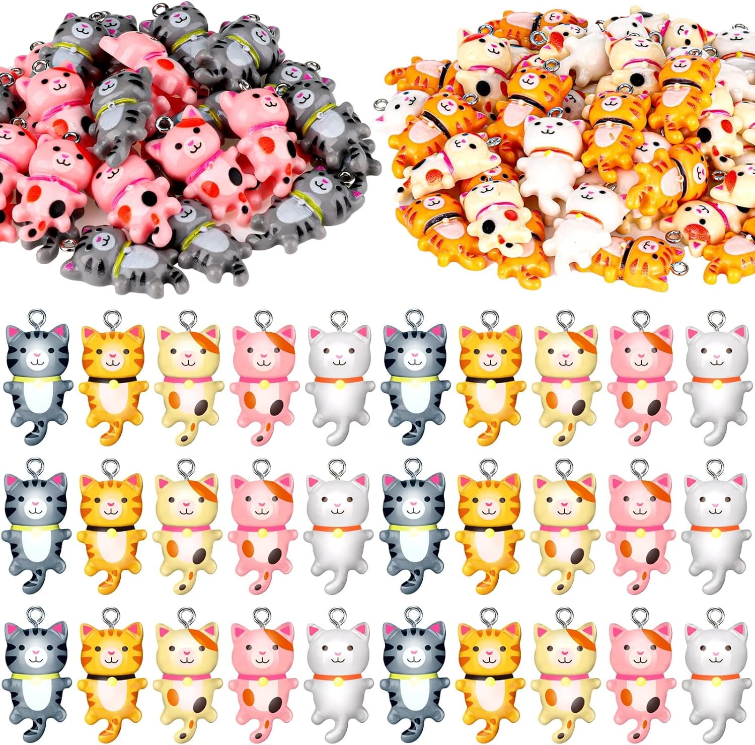 80 Pieces Cat Charms for Jewelry Making Resin Cat Pendant Charms Mixed Color Cute Animal Bracelets Necklaces Earrings Mobile Phone Case Decor Keychains Accessories