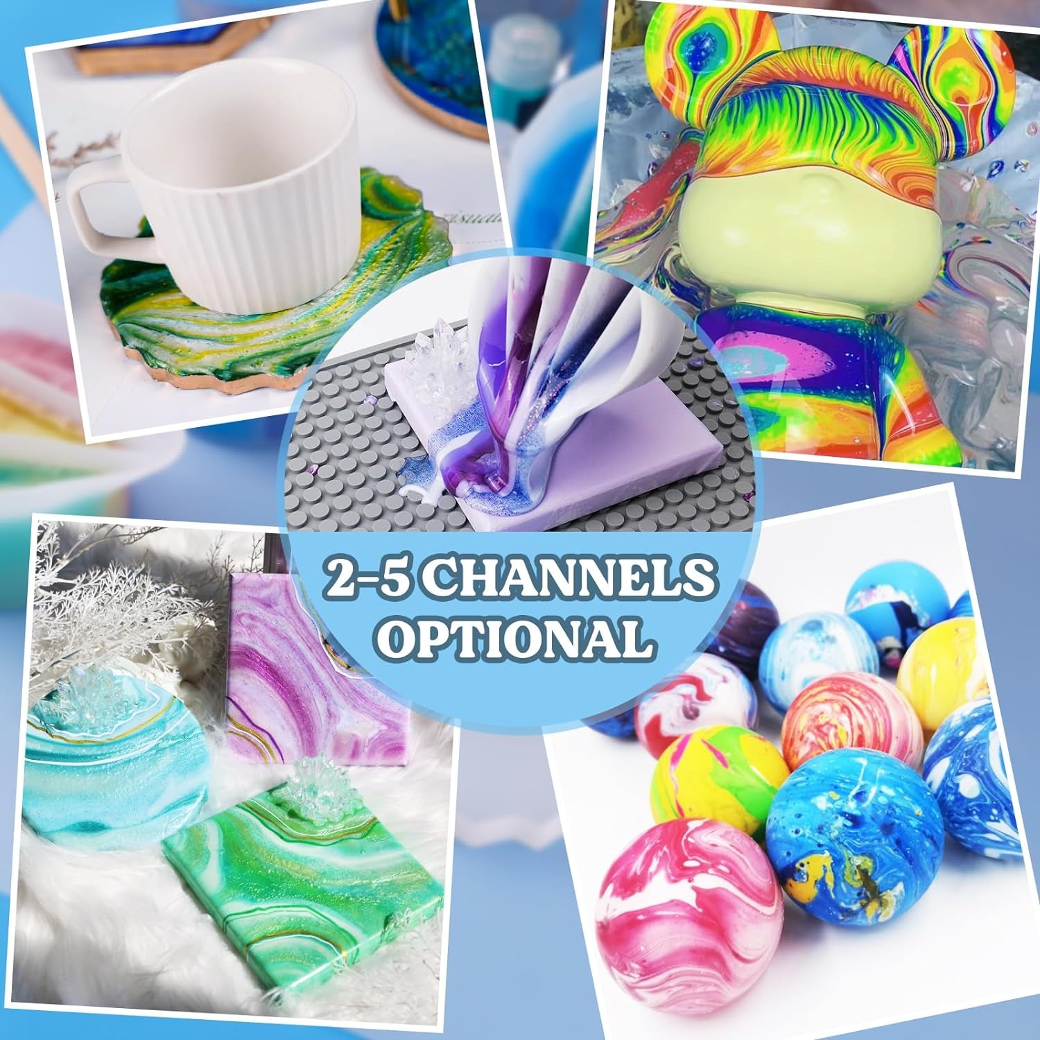 17OZ/500ML Split Cup with Handle, Thicken & Easy Clean Split Cups for Paint Pouring with 5 Channels, Silicone Reusable Fluid Art Split Cups for Acrylic Paint, Resin Molds, Epoxy Resin Art