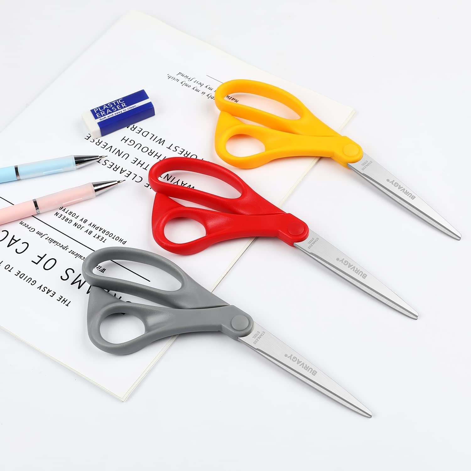Scissors,  8" Multipurpose Heavy Duty Scissors, 12-Pack Ultra Sharp Scissors All Purpose Comfort-Grip Scissors for School Office Home Sewing Fabric Craft Supplies, Right/Left Handed.