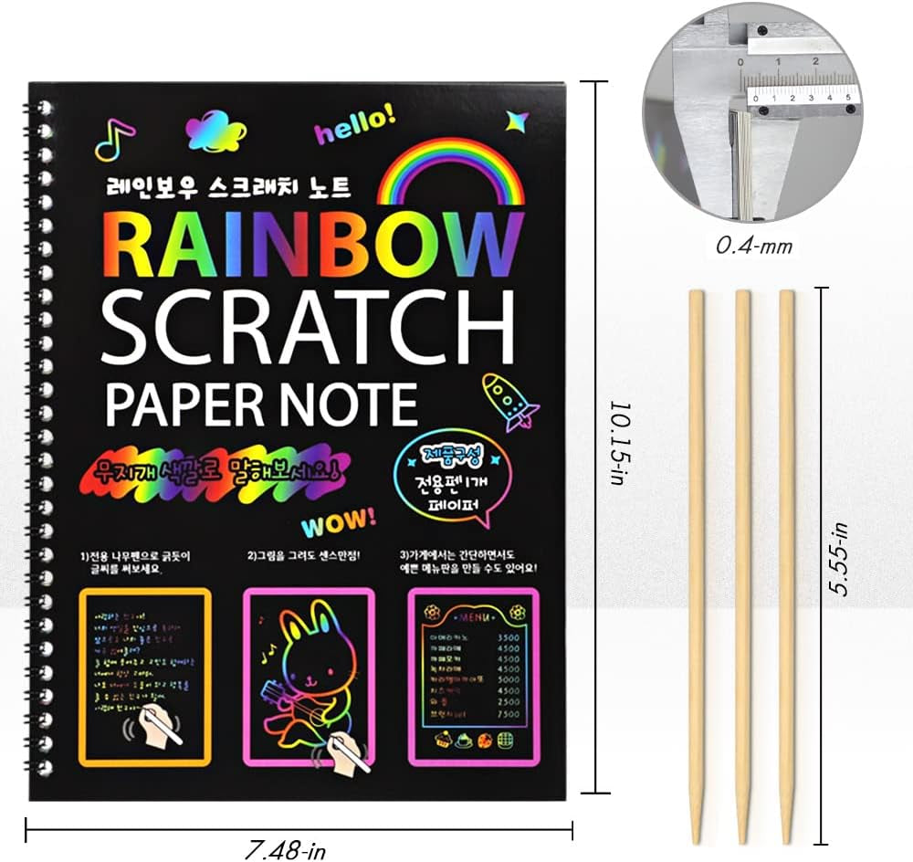 8 Pack Scratch Arts Drawing Notebook Paper for Kids Art Supplies, Large Rainbow Scratch and Sketch Books Set for Kids Party Favors