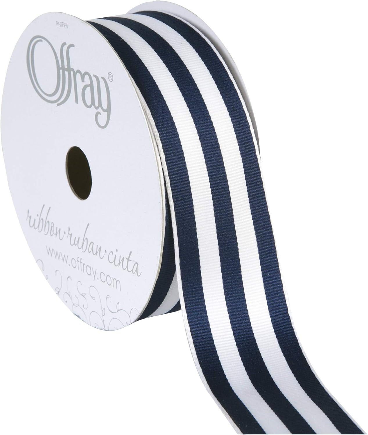 Offray 1.5" Wide Grosgrain Ribbon, 25 Yards, Navy Blue and White Stripe