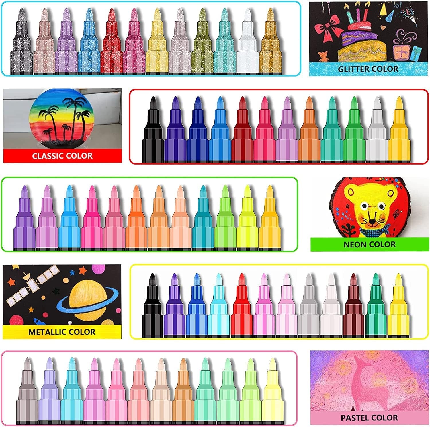 Acrylic Paint Pens, 60 Colors Acrylic Paint Marker, 0.7Mm Extra Fine Paint Pens for Canvas, Rock Painting, Wood, Glass, Metal, Ceramic, Stone