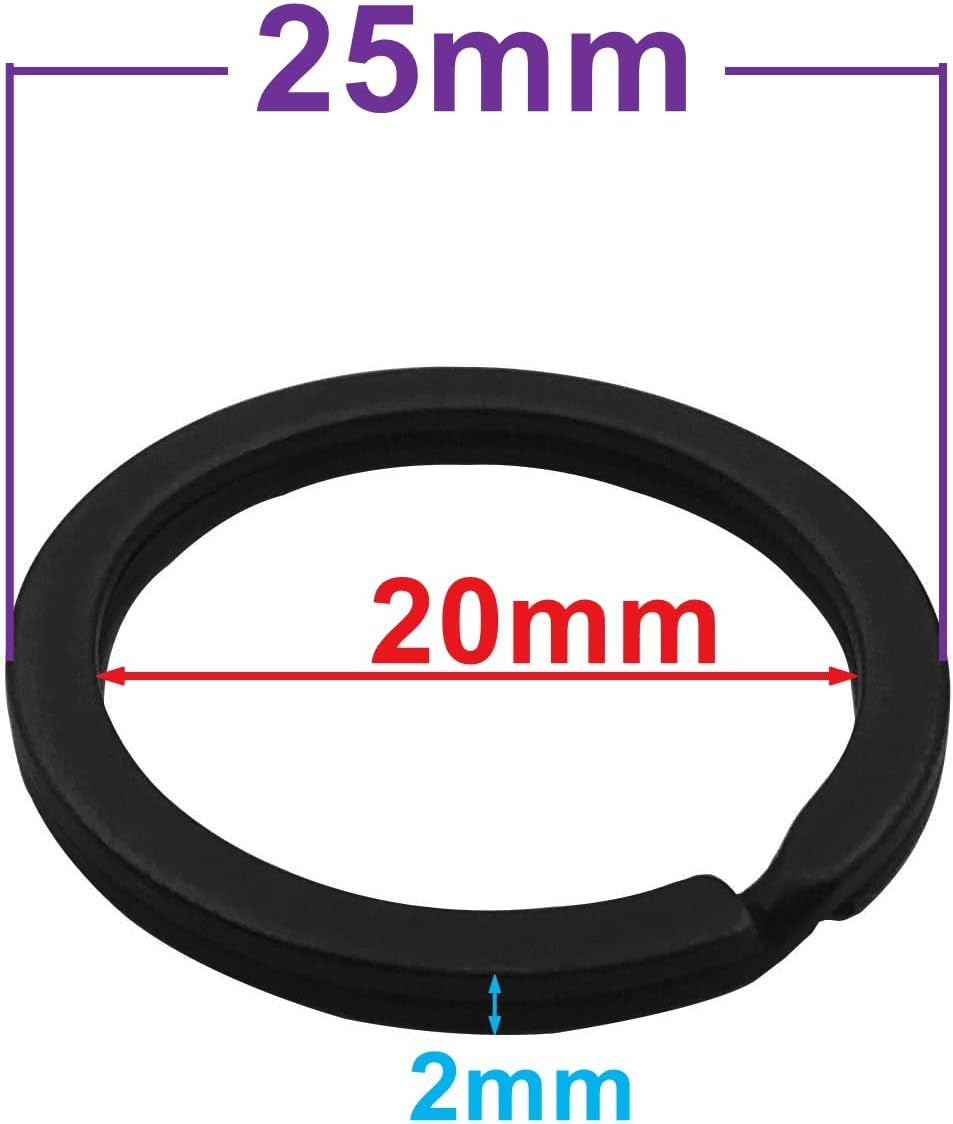 20 Pack Key Ring Keychain 1 Inch 25Mm Diameter Metal Flat Split Key Chains Rings for Home Car Dog Tag Office Lanyards Keys Attachment Black