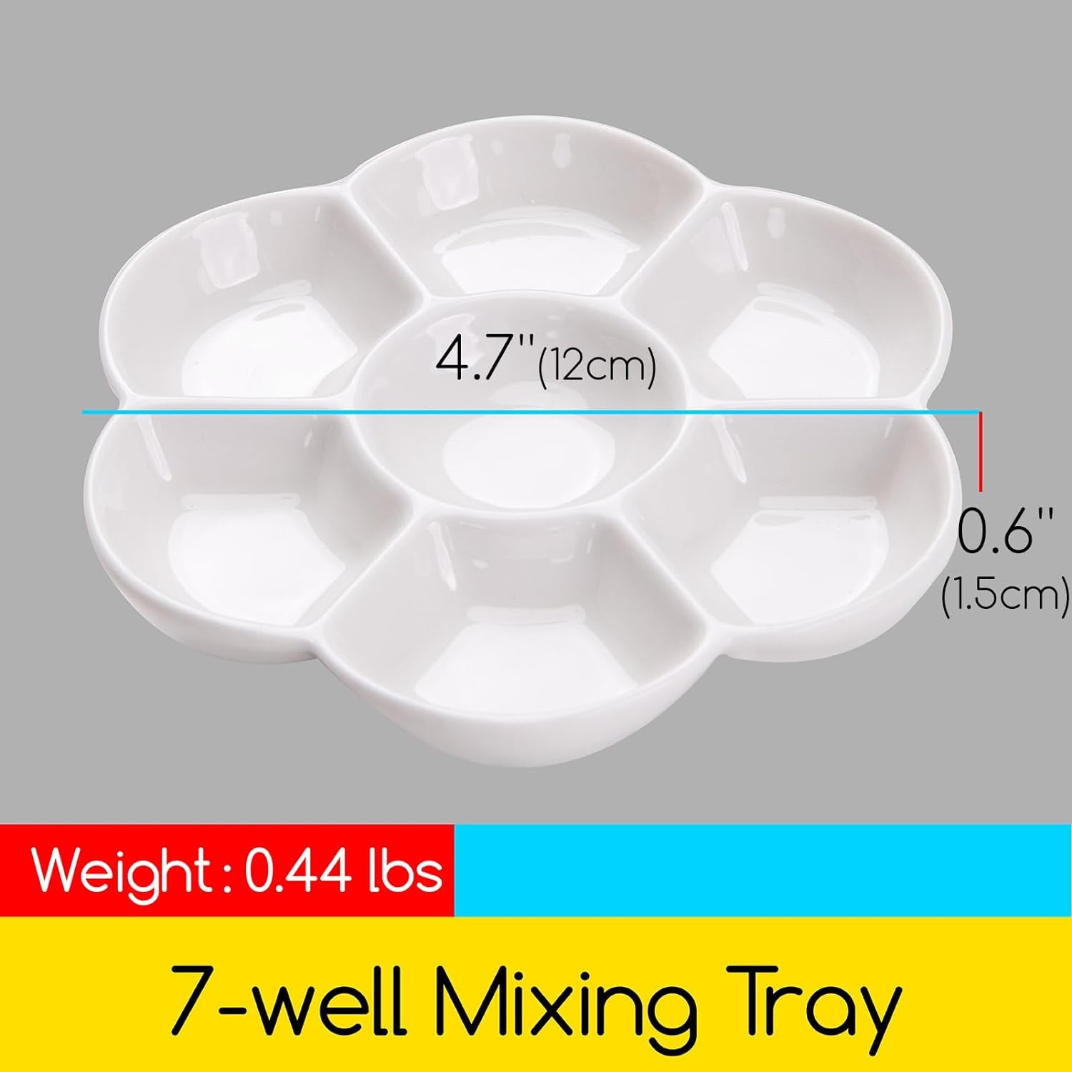 7-Well Studio Porcelain Paint Palette Tray,Set of 3 W/Color Box, Artist Mixing Colour Tray by 4-3/4 Inches for Watercolor Gouache Painting,Round,White