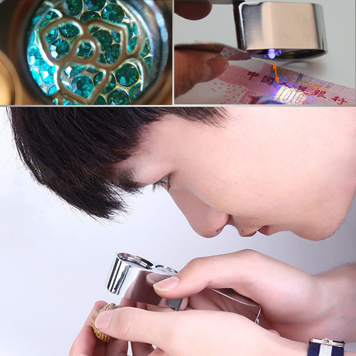 40X Jewelers Loupe, LED Light Illuminated Folding Magnifying Jewelry Eye Magnifier (LED Currency Detecting/Jewlers Identifying Type Lupe)