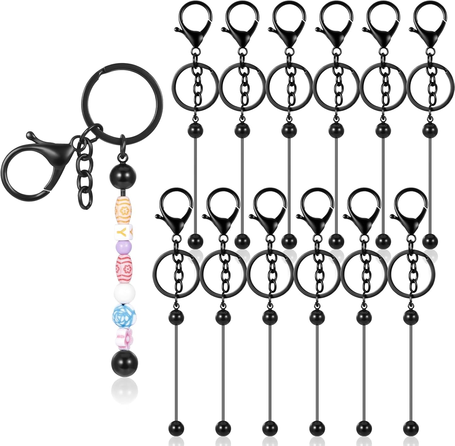 12 Pcs Beadable Keychain Bars Metal Beaded Keychain Blank Keychain Strips for DIY Keychain Pendant Jewelry Crafts
