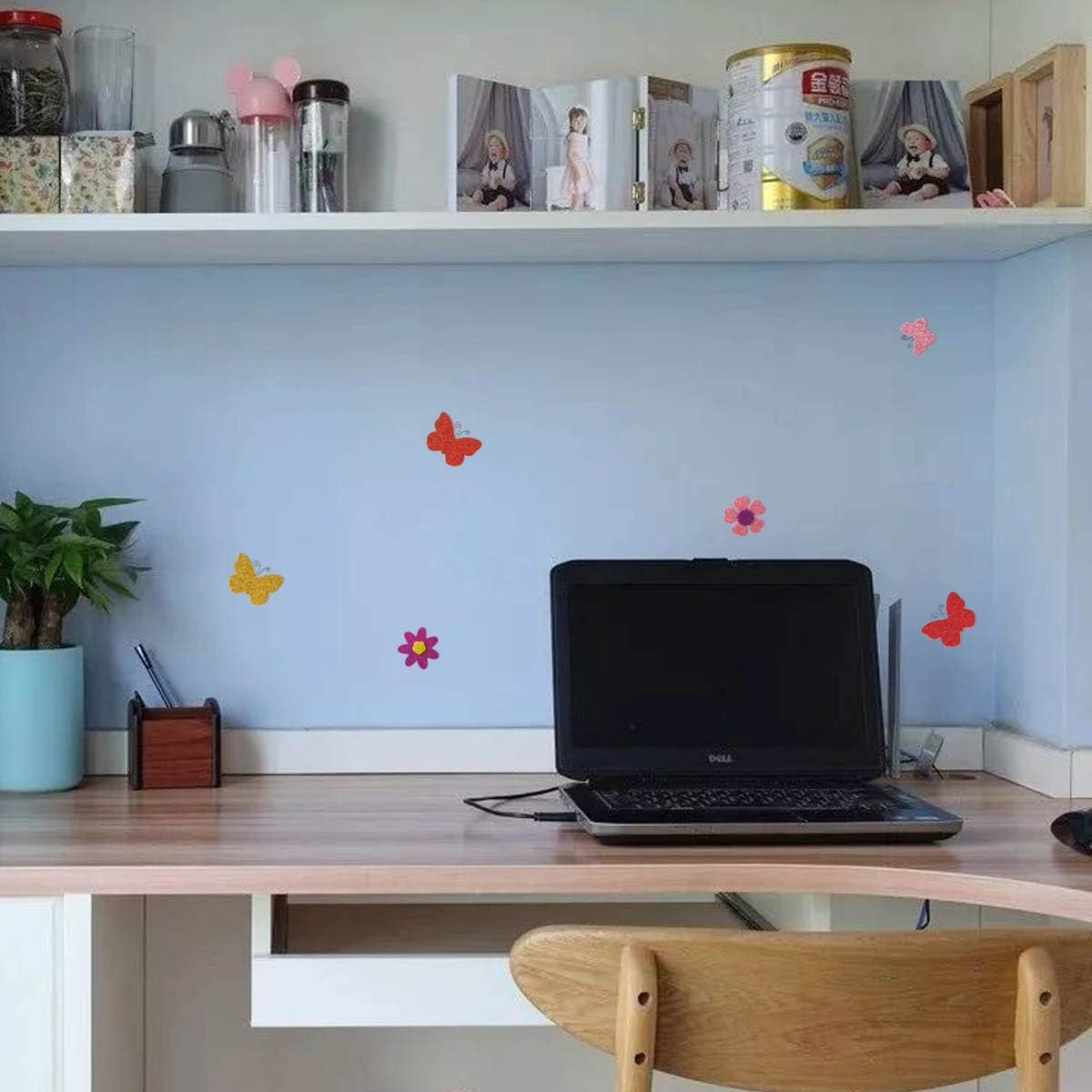 Glitter Foam Flower and Butterfly Shapes Stickers, Self-Adhesive Stickers Kid'S Arts Crafts Supplies for Greeting Cards DIY Scrapbooking Cards Creative Toys Home Decoration (Random Colors)