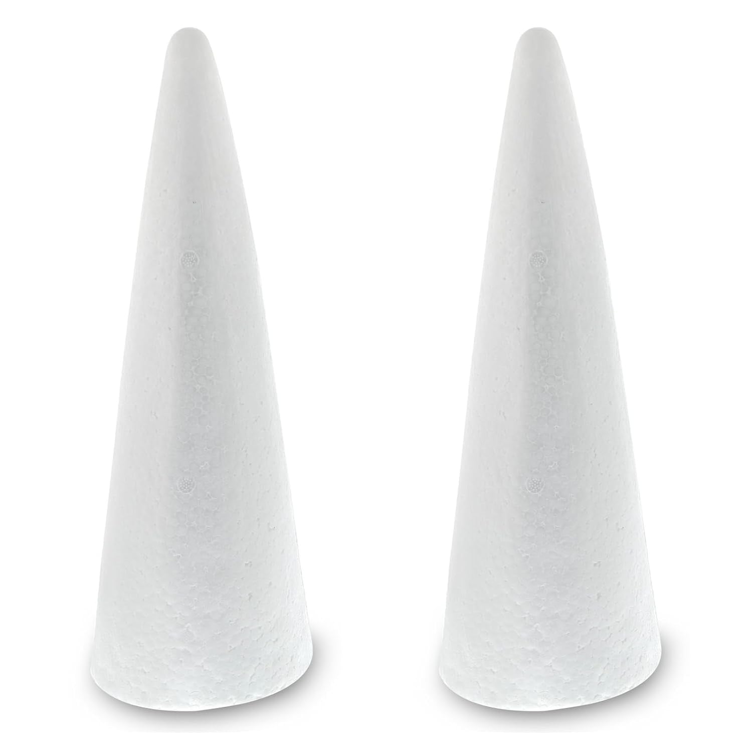 2 Pack Foam Cones for Crafts, DIY Art Projects, Handmade Gnomes, Trees, Holiday Decorations (5.25X14.5, White)