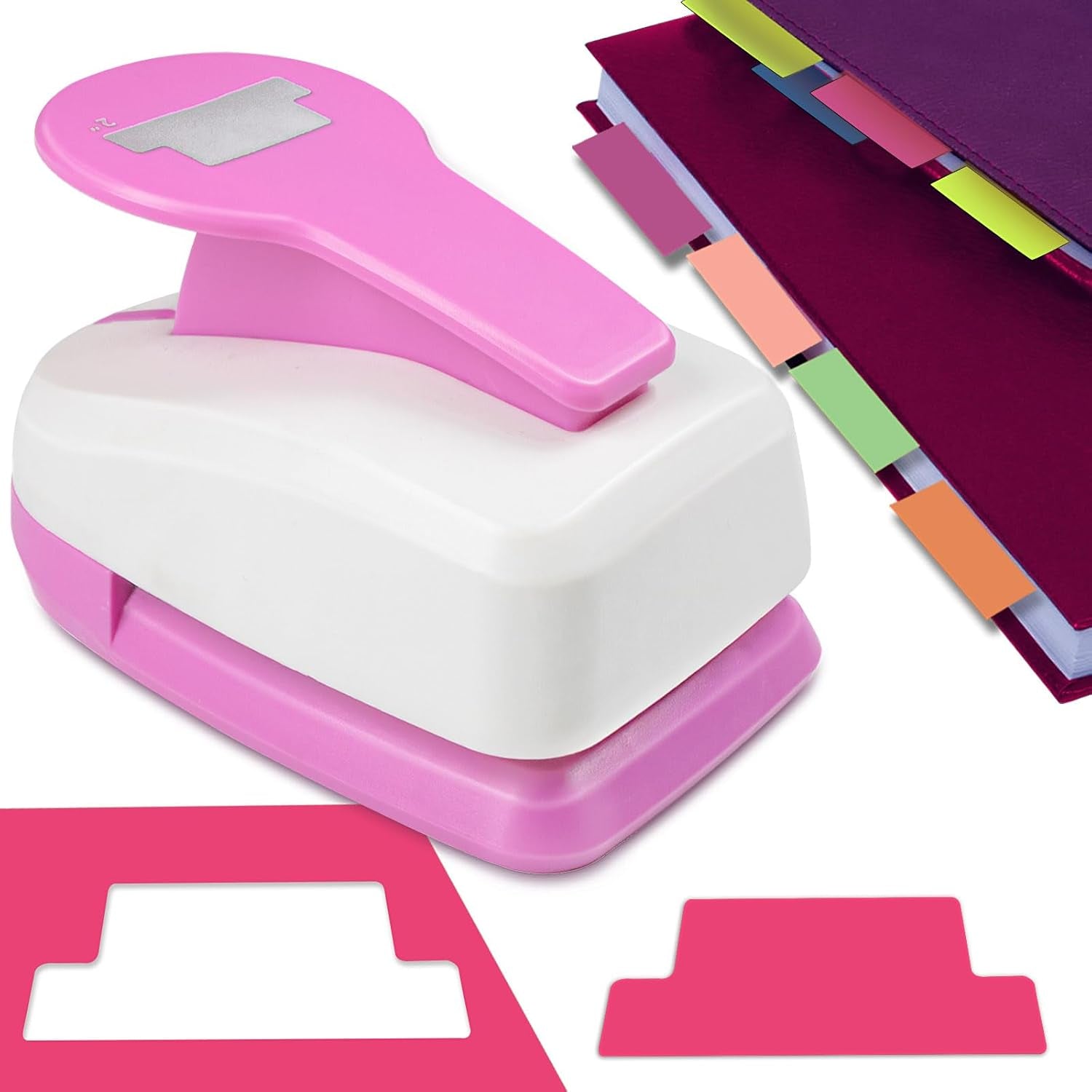 2 Inch Tab Paper Punch, Tab Punch for Paper Crafts, Tab Hole Punch, Pink Paper Punches for Crafting, File Tab Punches, Tab Craft Punches for Scrapbooking, Planners, Book Tab