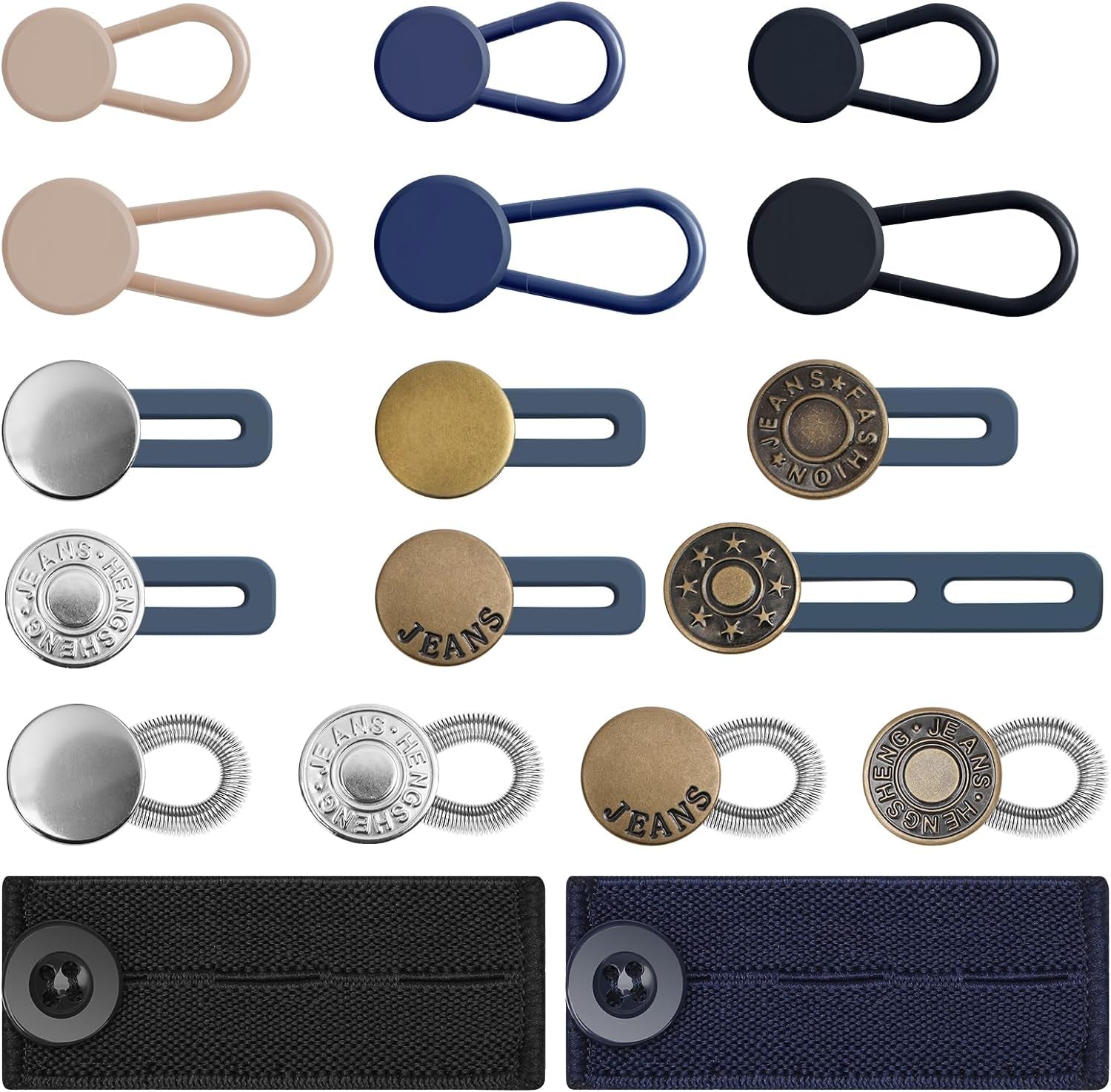 12PCS Button Extenders for Jeans, Pants Waist Button Extender for Women Men, 3 Colors Pant Waistband Expander, Pants Waist Extension 1-1.4 Inches