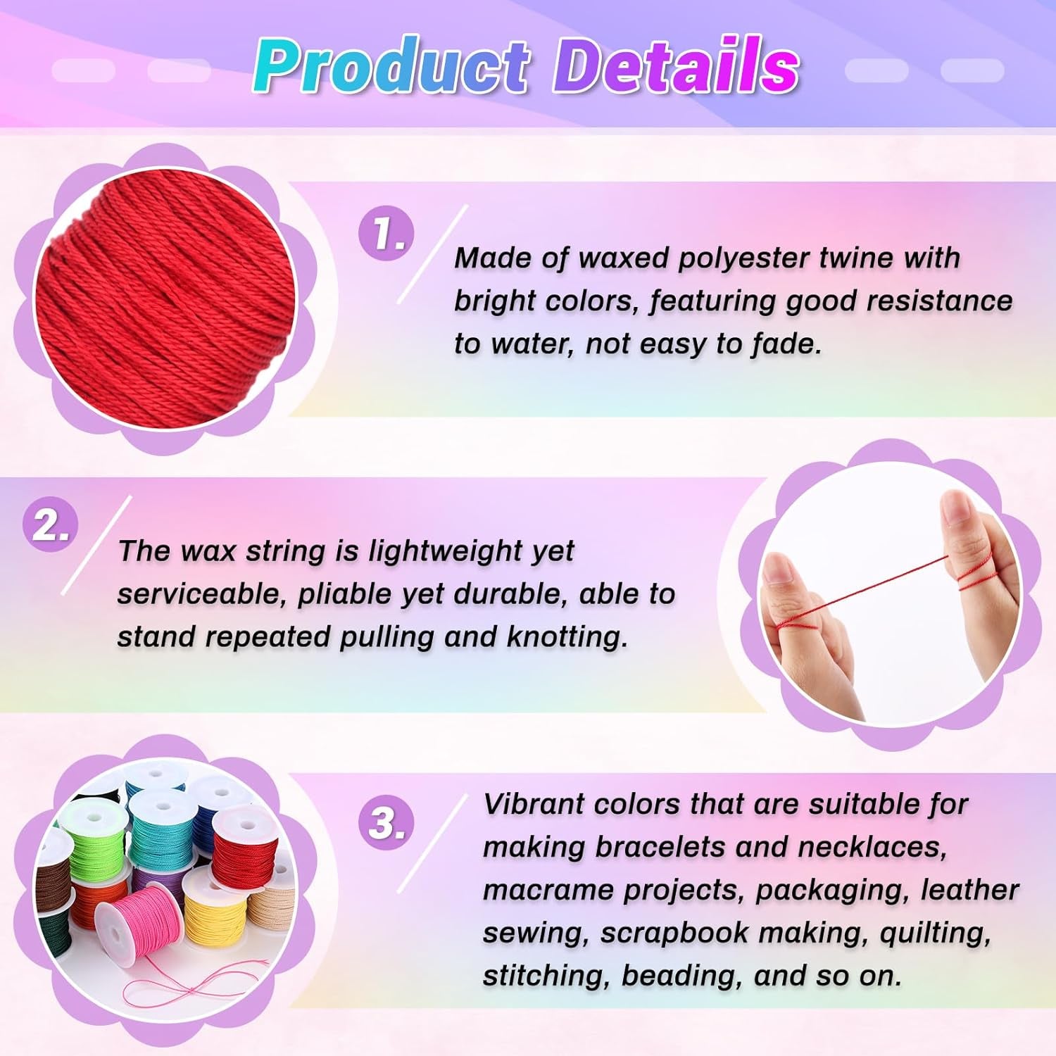 20 Rolls Wax String for Bracelet Making, Waxed Thread Bracelet Cord, Waxed Polyester Cord Bracelet Rope for DIY Bracelets, Necklace and Macrame