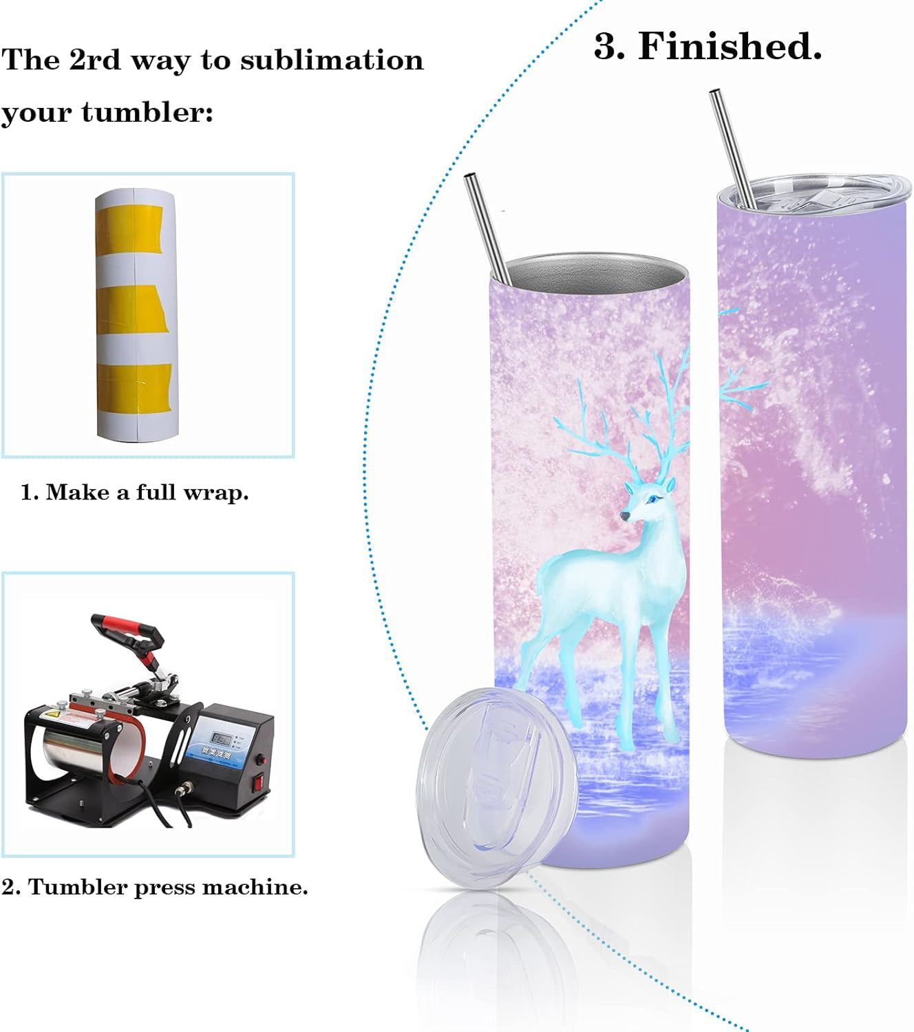 8 Pack Straight Sublimation Tumblers Set 20 Oz Skinny, Stainless Steel Skinny Sublimation Tumbler Blank with Shrink Wrap Film Lid Straw Set,Individually Boxed, Not Tapered