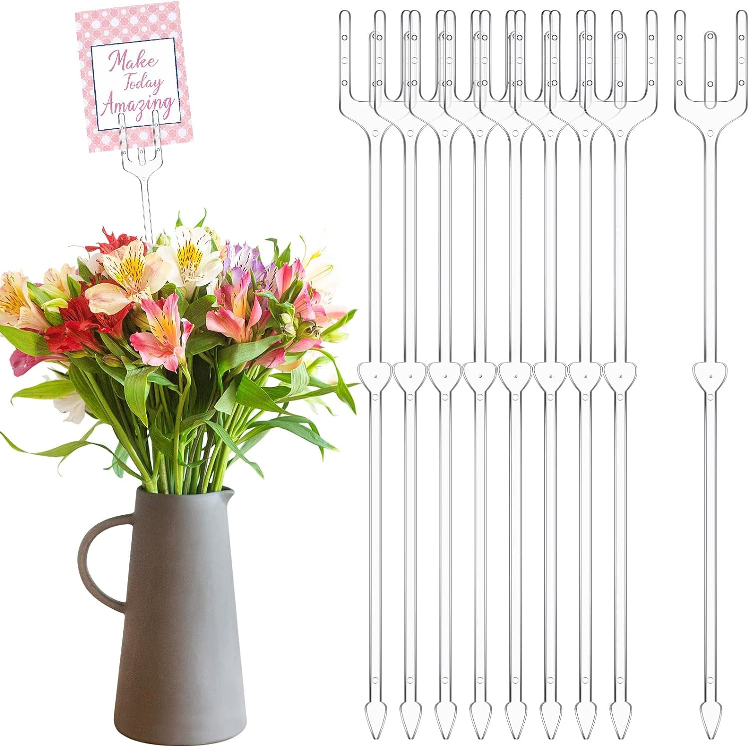240 Pcs Floral Picks Card Holder Plastic Straight Head Flower Card Holder Stick for Card Photo Floral Bouquet Arrangement Valentine'S Day Wedding Birthday Party Decoration (Fork Shape, 9.4 Inch)