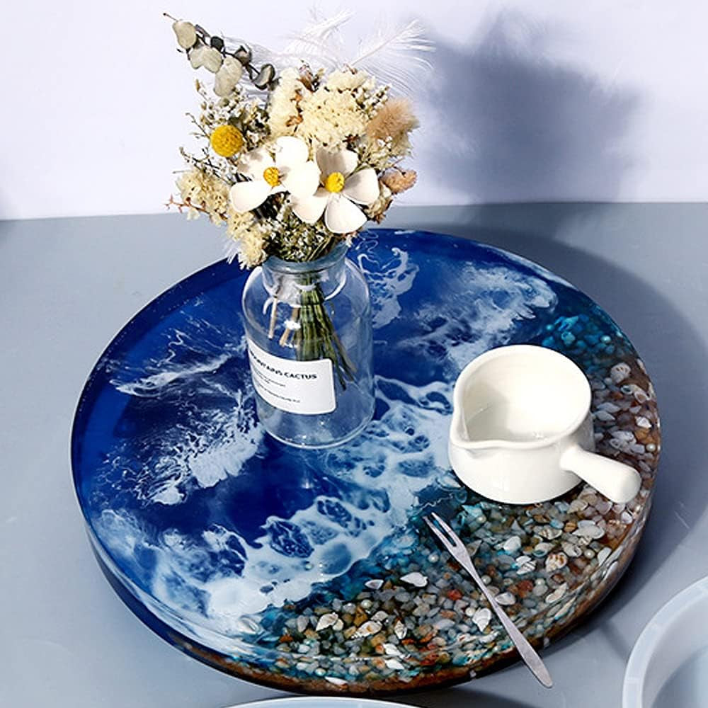 14" round X 2" Deep XL Large Tray Mold, Shiny Silicone Tray Board Table Clock Mold for Epoxy Resin Casting, Floral Preservation Bouquet Resin Mold Home Decor