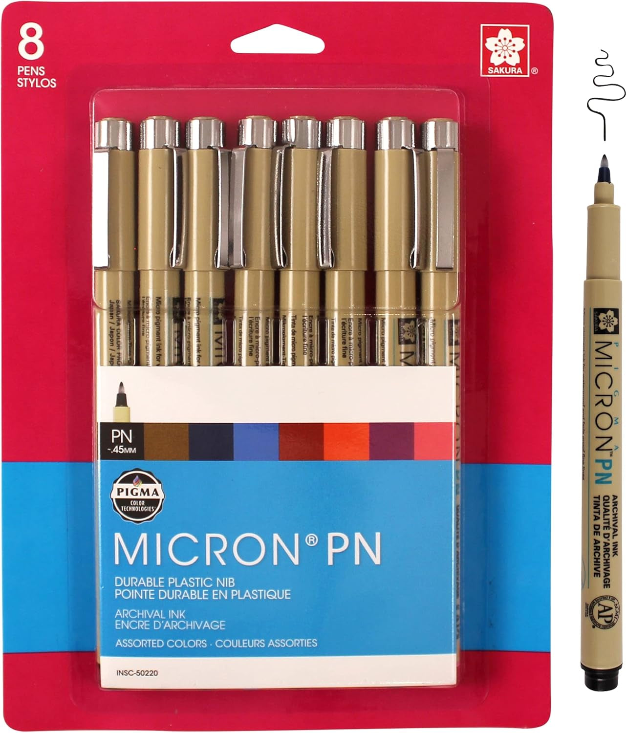 Pigma Micron Plastic Nib Pens - Archival Black and Colored Ink Pens - Pens for Writing, Drawing, or Journaling - 0.45 Mm Plastic Nibs - 8 Pack