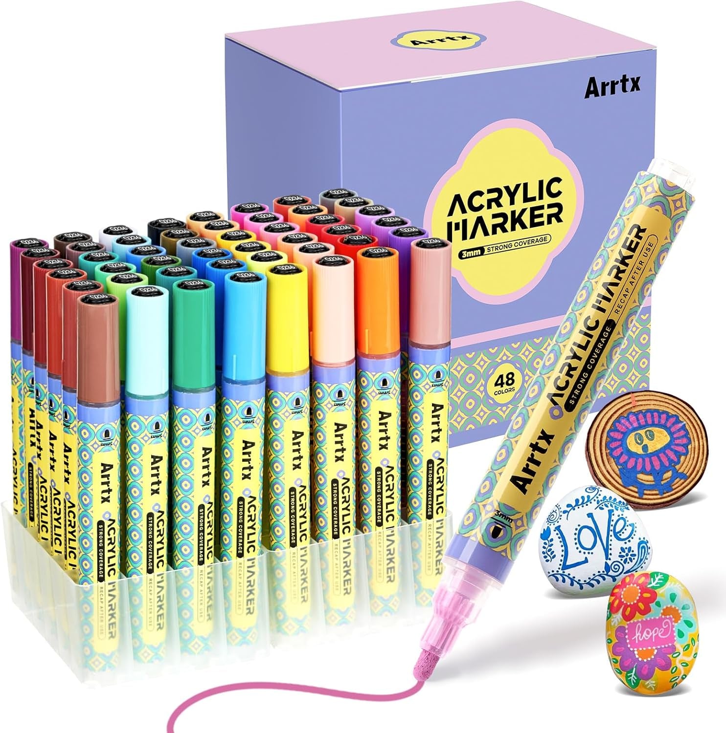 10-Piece Jumbo Acrylic Paint Markers, 15Mm Felt Tip, Waterproof, Odorless, Non-Toxic, Multi-Surface Art Supplies for Rock Painting, DIY Crafts Making
