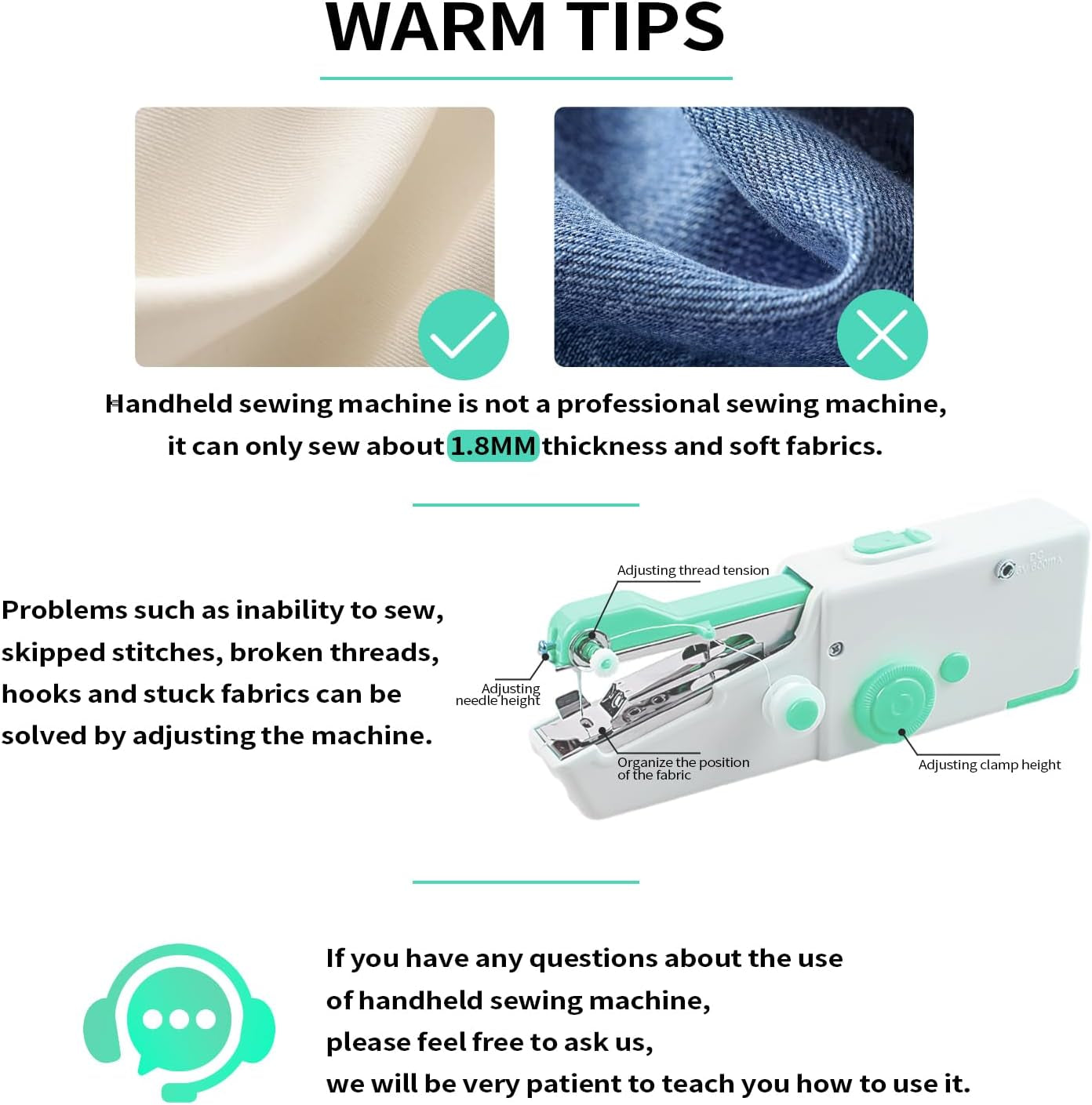 Handheld Sewing Machine, Mini Portable Sewing Machine Rechargeable for Quick Stitching 33Pcs, Cordless Sewing Machine for Beginners Suitable for Home Travel DIY Pattern Sewing Clothes, Blue