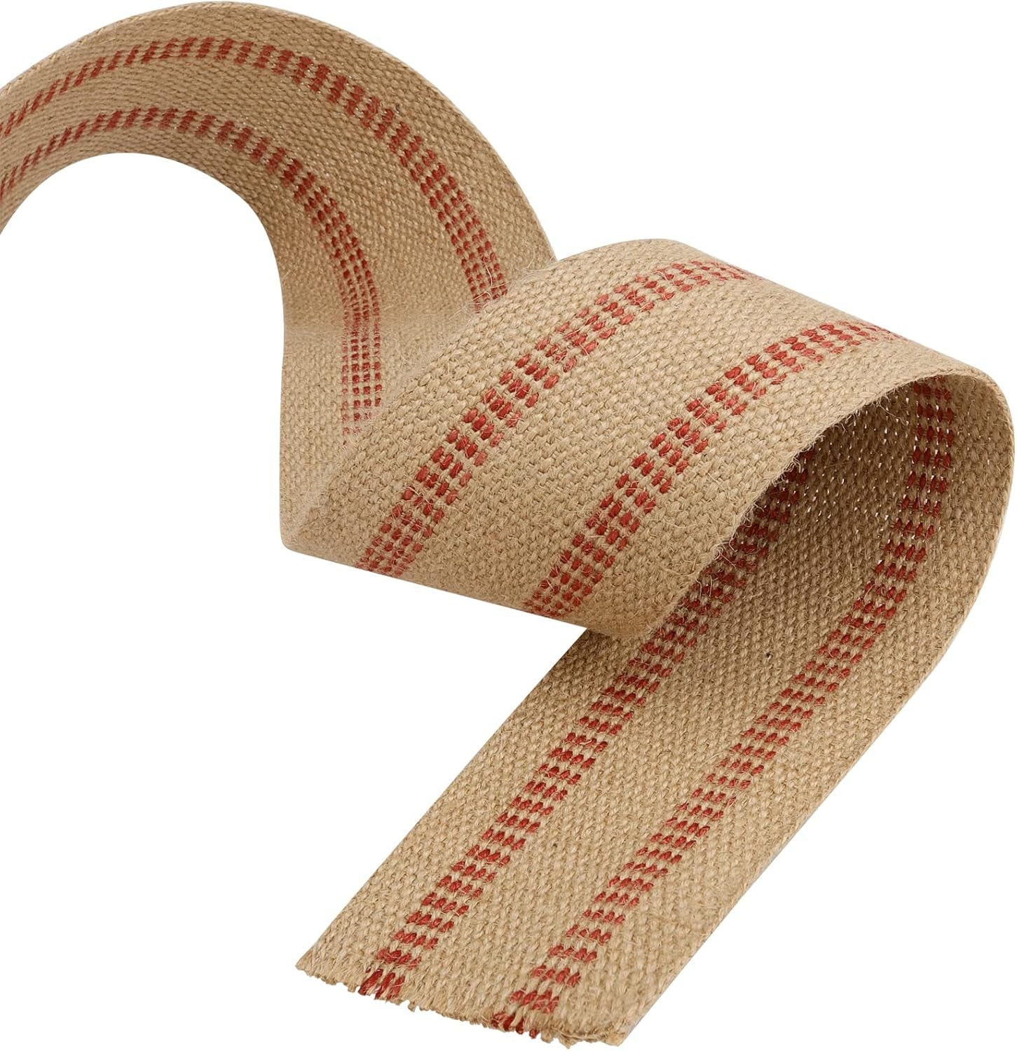 3.5 Inches X 33 Yards Upholstery/Craft Jute Webbing, Natural Chair Webbing with Red Stripes, Burlap Fabric Webbing Tape for Craft, Decoration, Furniture Repair