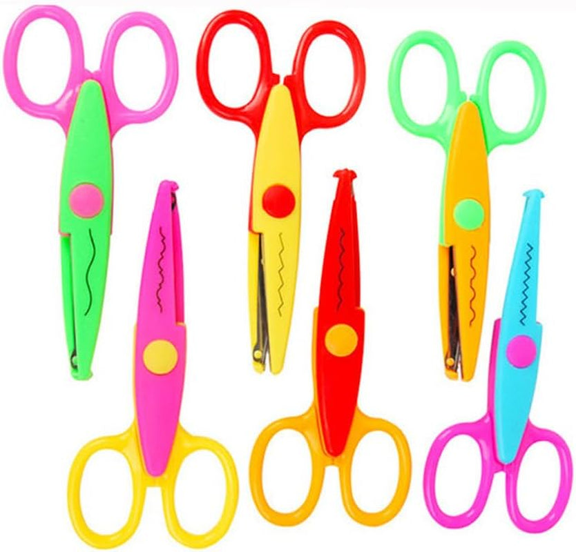Plastic Kids Design Safety Art Scissors Creative Crafts Scissors Paper Scrapbooking Decorative Wave Lace Edge Cutters Set 6 PCS