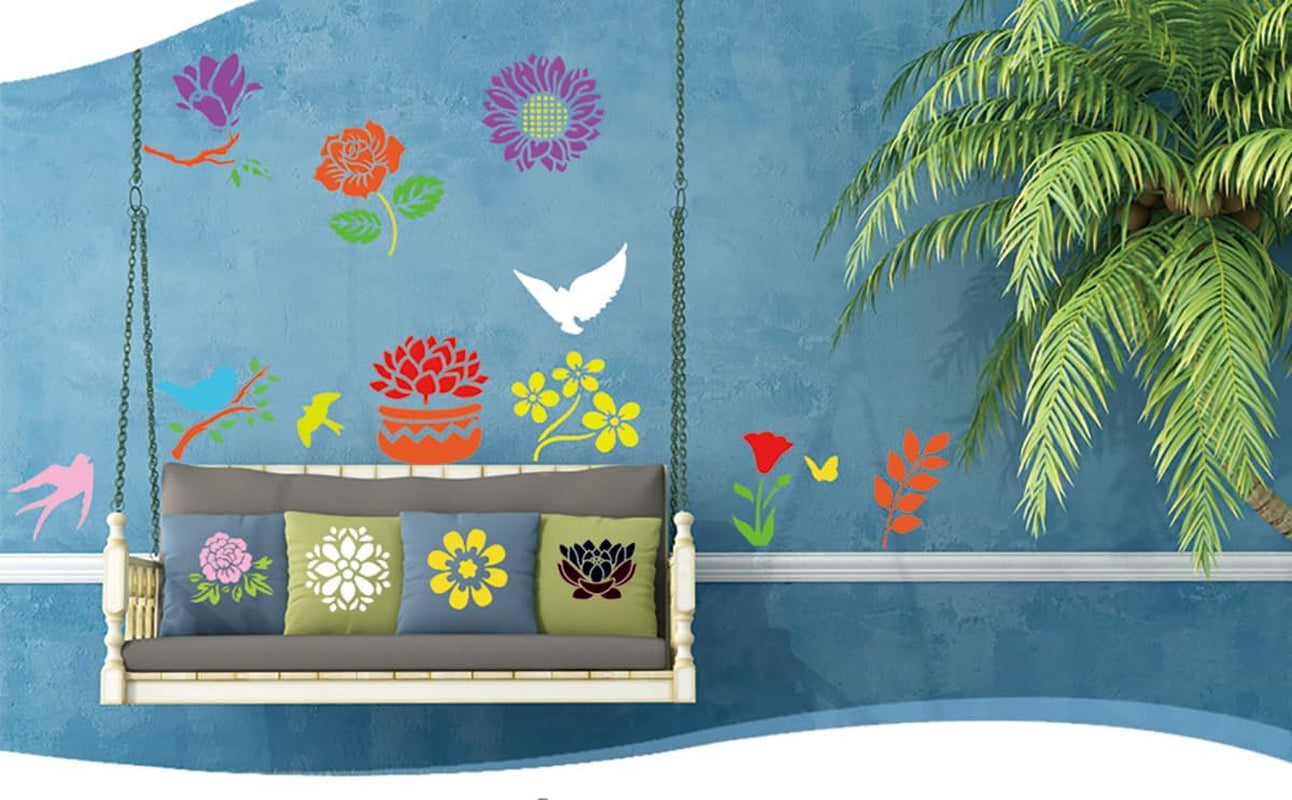 60 Reusable Flower Stencils for Painting on Wood and Canvas Sunflower Leaf Rose Bee Bird Stencil Small Craft Stencils 3X3 Inch Paint Stencils for Crafts and Home Decor