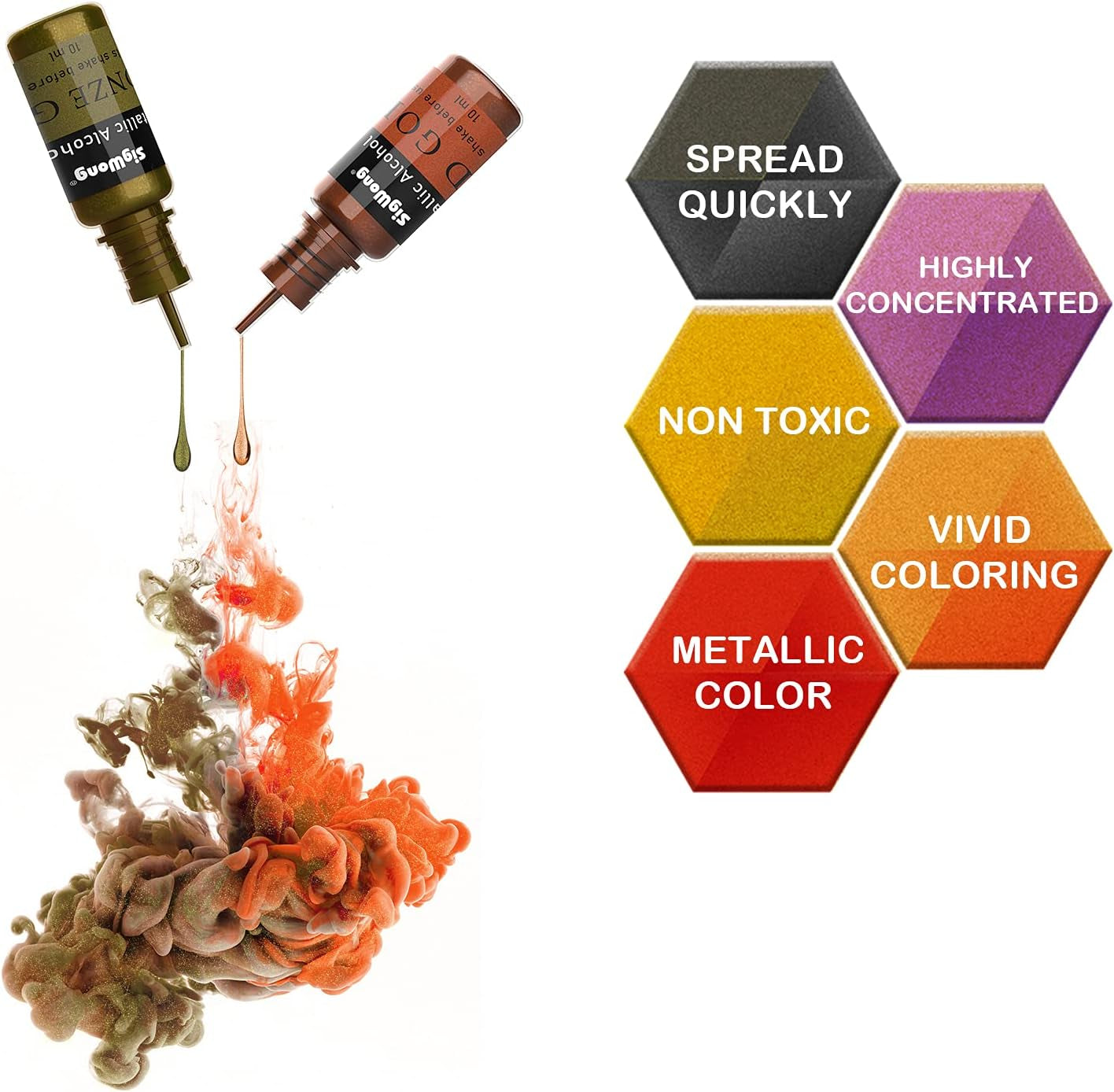 Metallic Alcohol Ink Set - 24 Metal Color Alcohol-Based Ink, Shimmer Mixatives Epoxy Resin Paint Colour Dye Great for Resin Petri Dish, Yupo, Coaster, Painting, Tumbler Cup Making(10Ml Each)