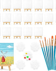 20 Pack 4X4 in Mini Canvases, Small Painting Canvas Panel with Mini Easel, Art Canvas Painting Kit with 10 Brushes & 5 Paint Tray for Kids Teenagers Acrylic Pouring Oil Water Color Gift…
