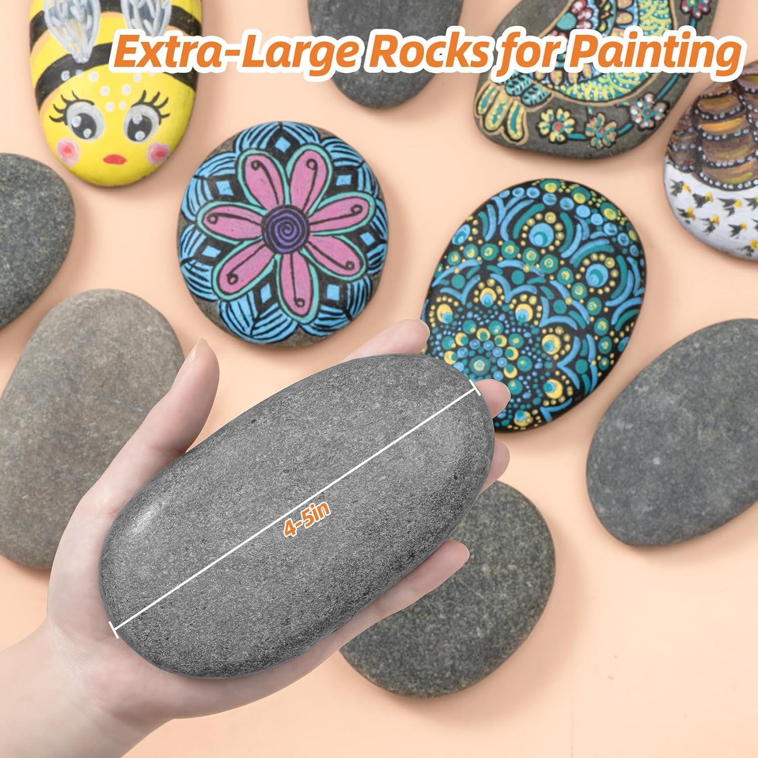 15 Pcs Extra Large Rocks for Painting, 4-5 Inch River Rocks Painting Stones Smooth Flat Rocks for Painting, Natural Rocks to Paint for Arts DIY Crafts Kids Painters